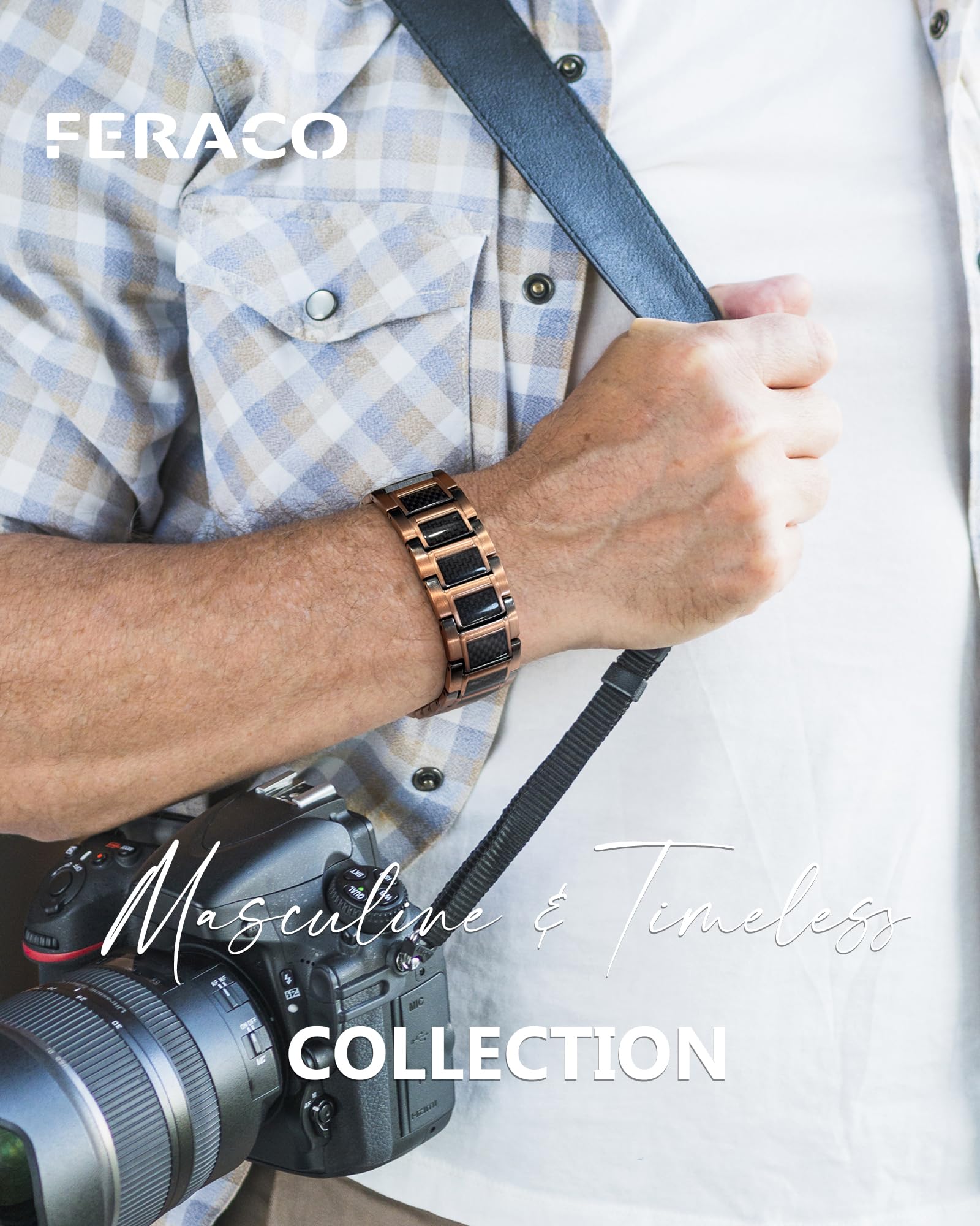 Feraco bracelet cuivre ajustable 22 cm avec outil de réglage inclus.