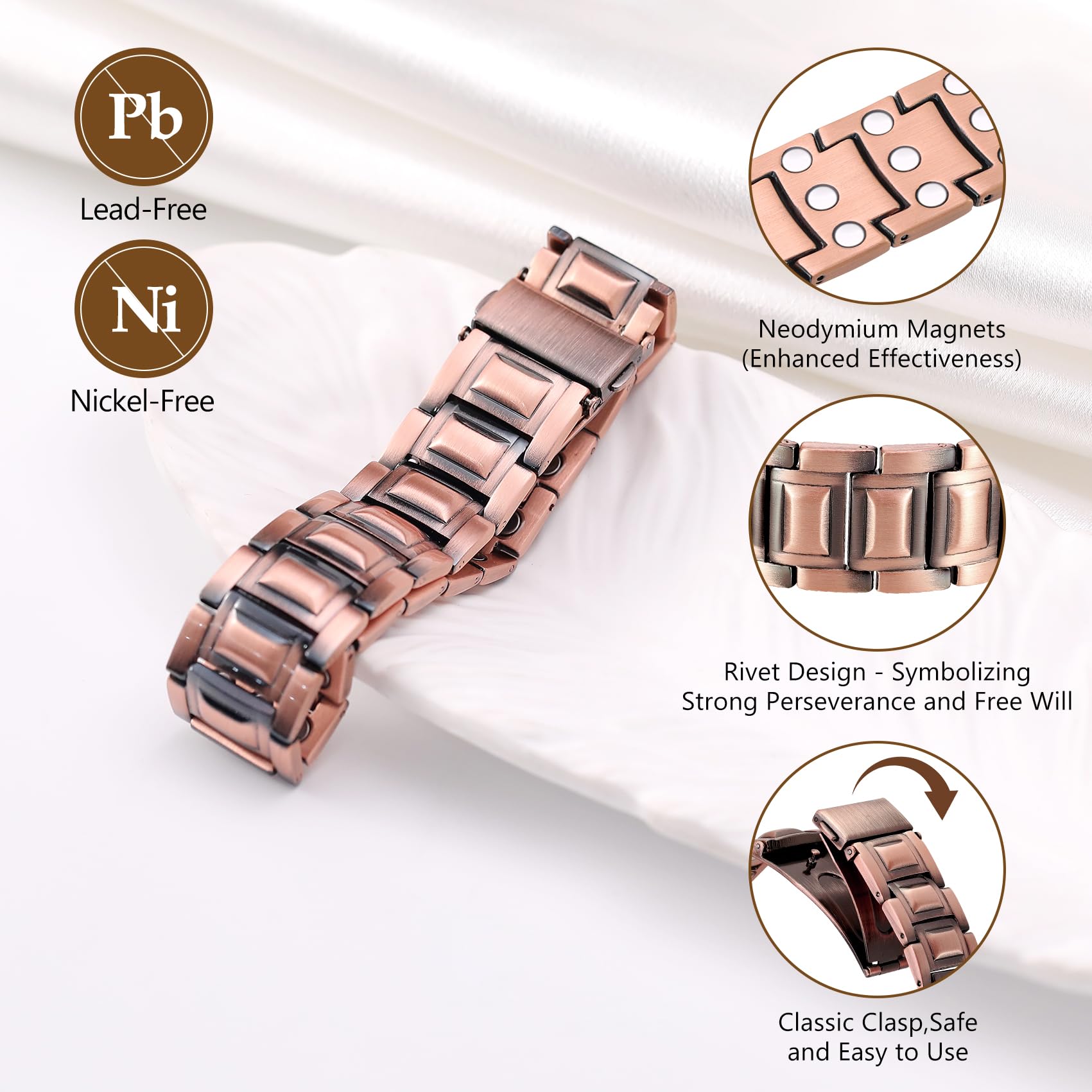 Feraco bracelet cuivre ajustable par maillons, ajustement simple et sûr.