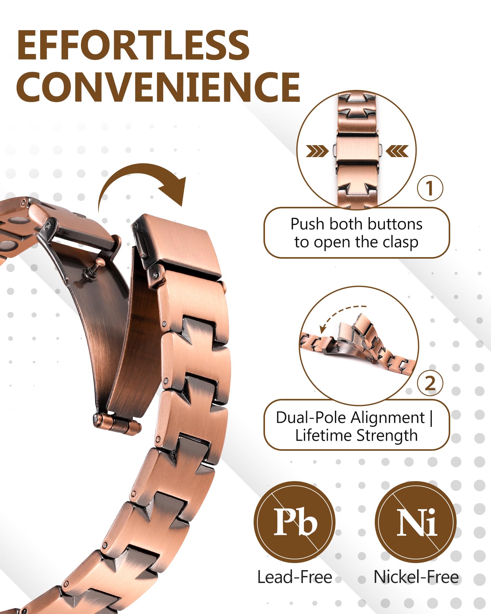 Outil de réglage inclus pour ajuster facilement le bracelet Feraco cuivre.