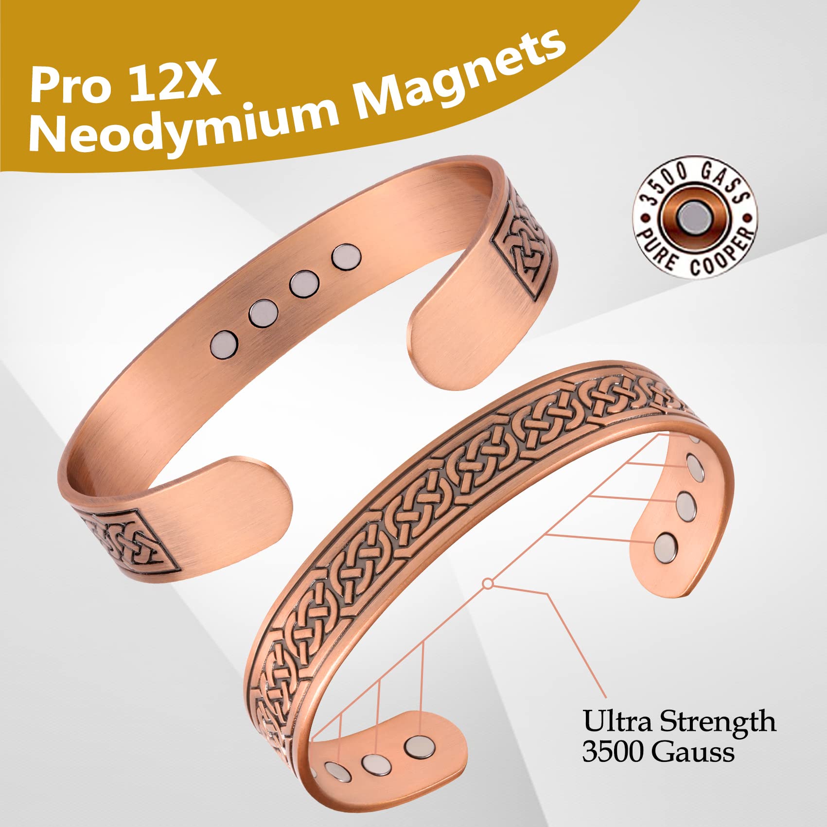 Feraco bracelet cuivre ajustable, ouverture facile pour tous les poignets.