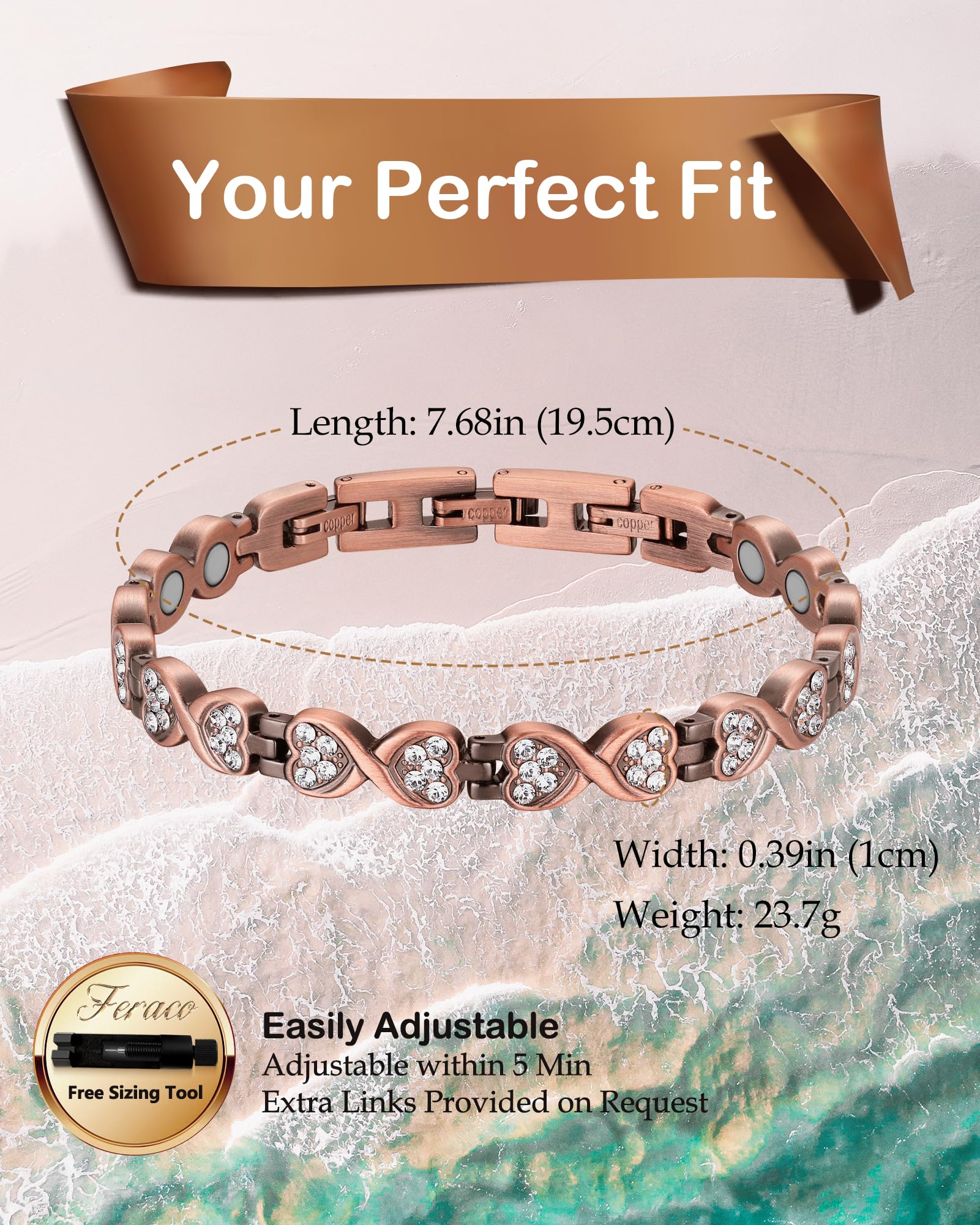 Feraco bracelet cuivre cadeau luxueux, boîte cadeau élégante pour offrir.