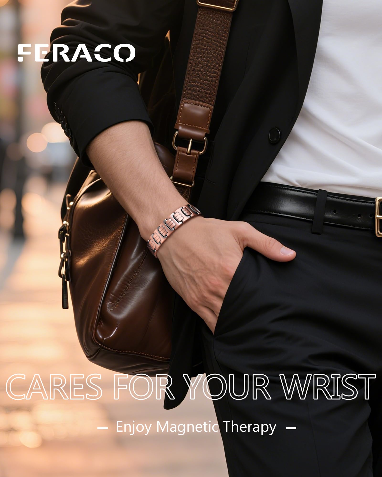 Design rhombique unique du bracelet Feraco en cuivre pour homme.