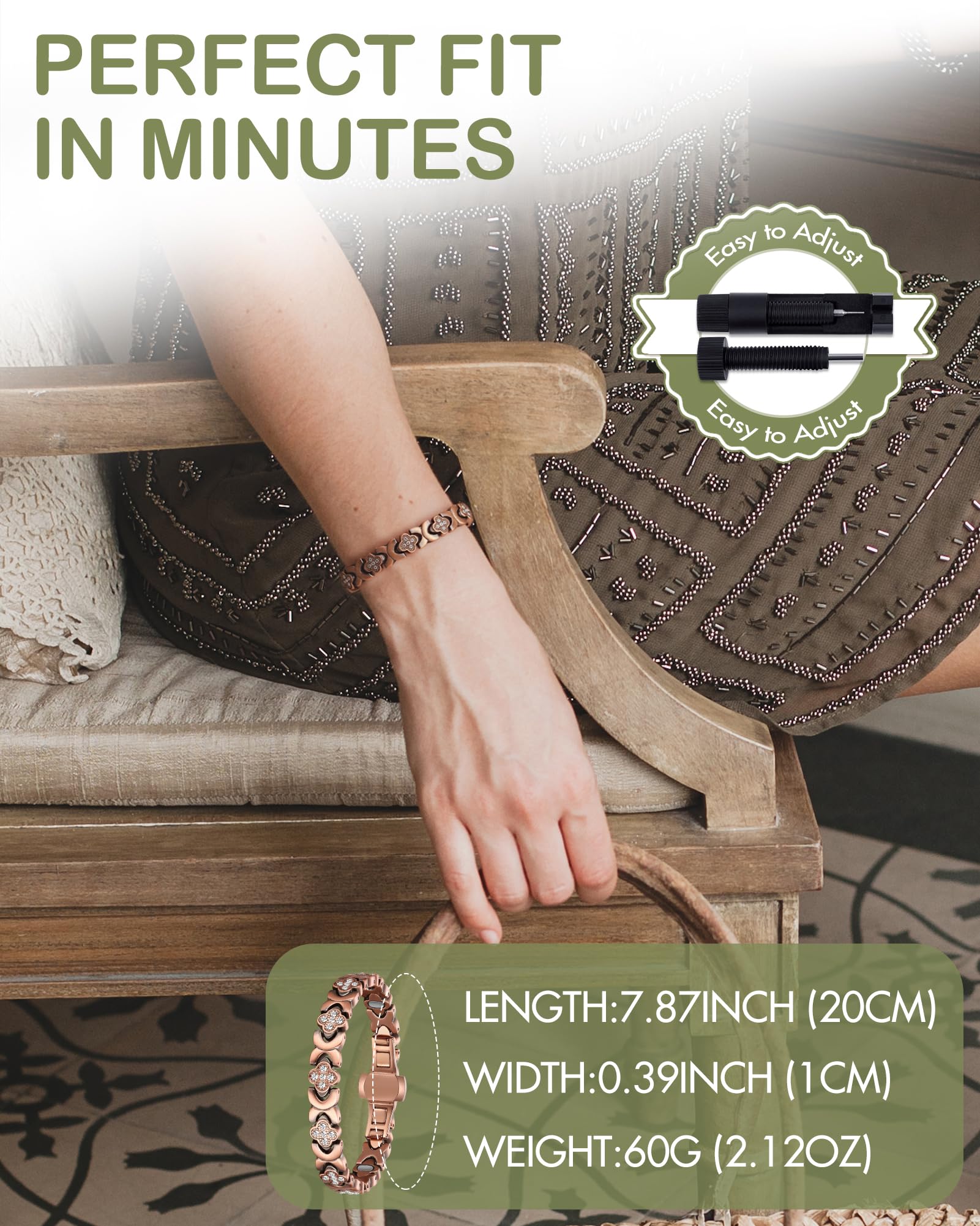Design Trèfle et Infini du Feraco Bracelet, symboles de chance et liens.