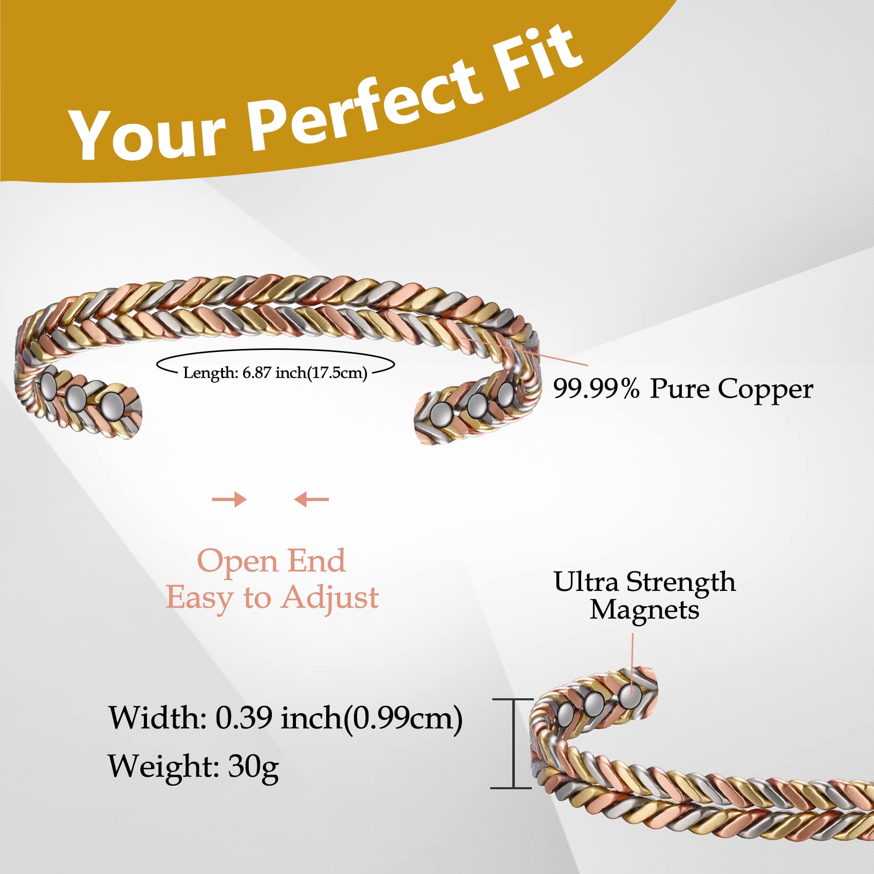 Détail du motif tresse tri-coloré du bracelet Feraco.