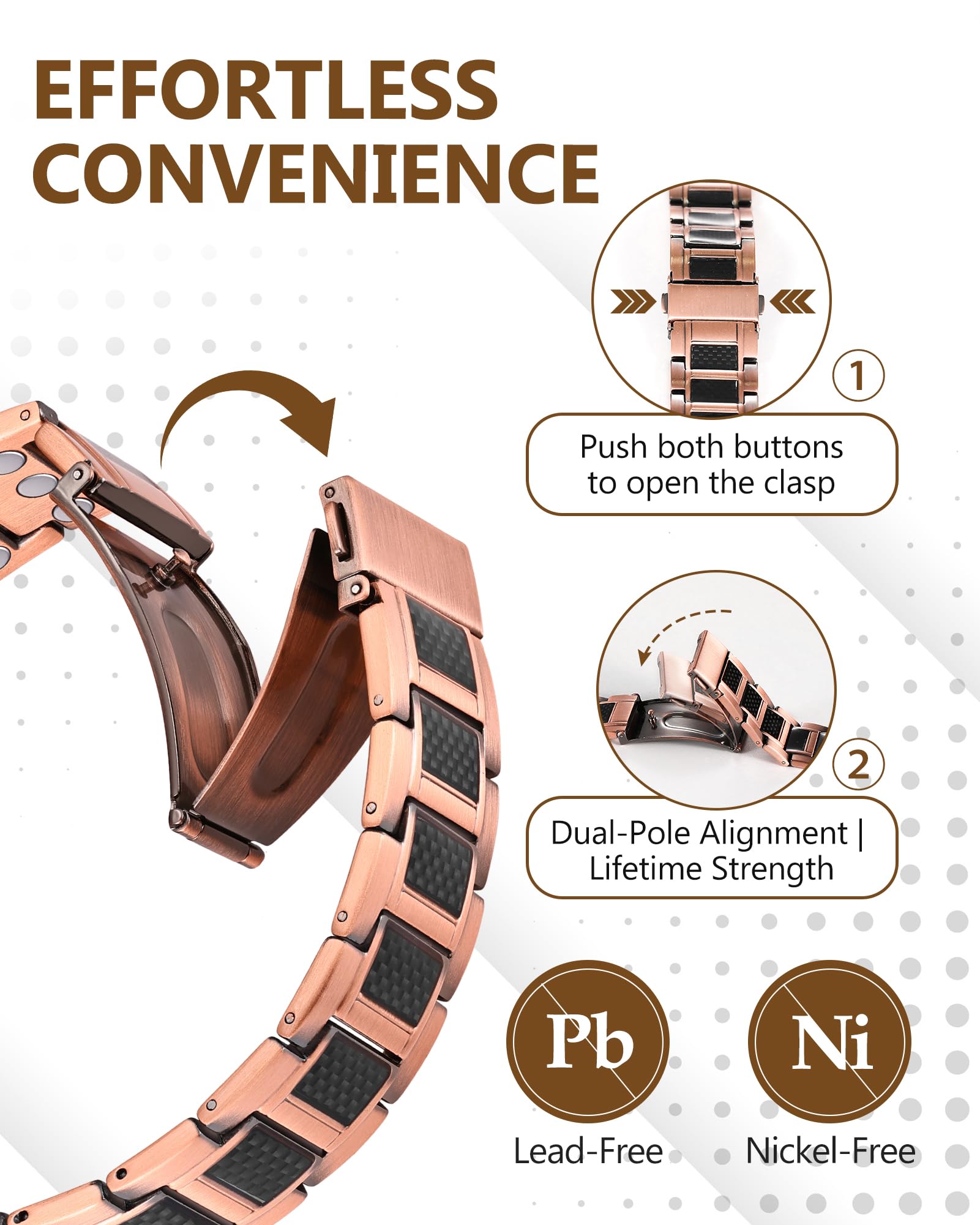 Emballage élégant inclus, bracelet Feraco cuivre, cadeau idéal.