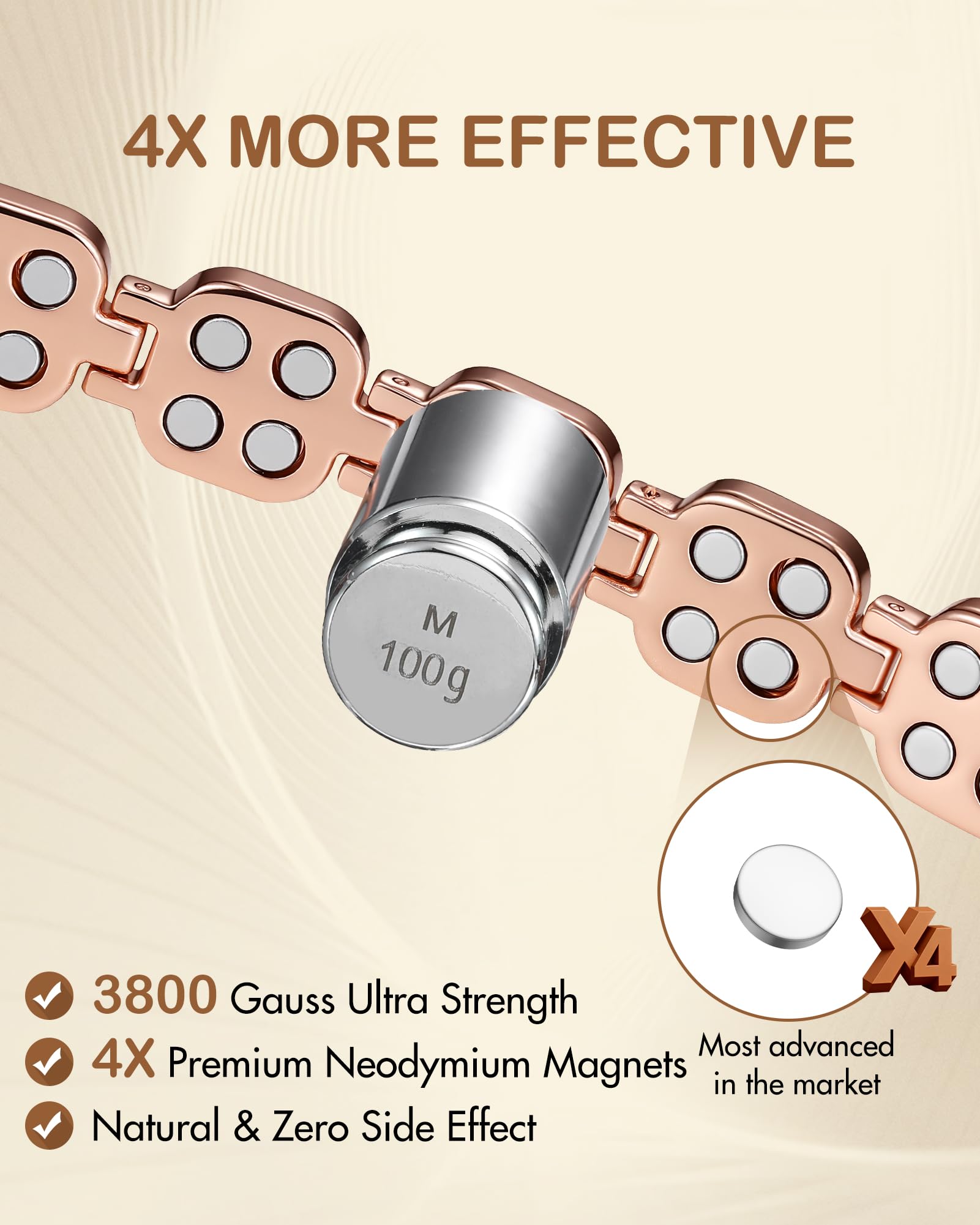 Feraco bracelet cuivre Magnétique, magnets puissants pour un style affirmé.