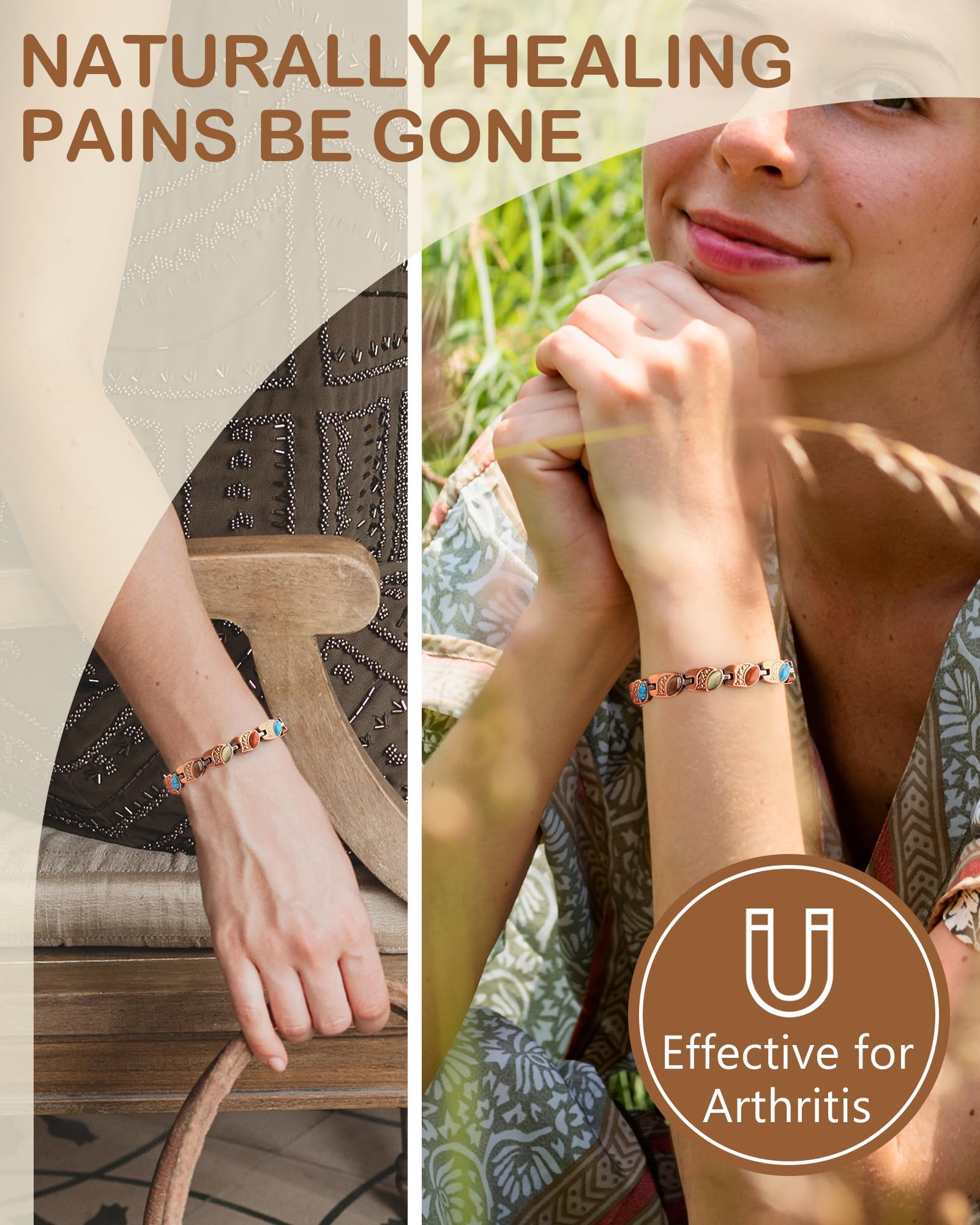 Feraco bracelet cuivre avec fermeture pliable pour enfiler facilement