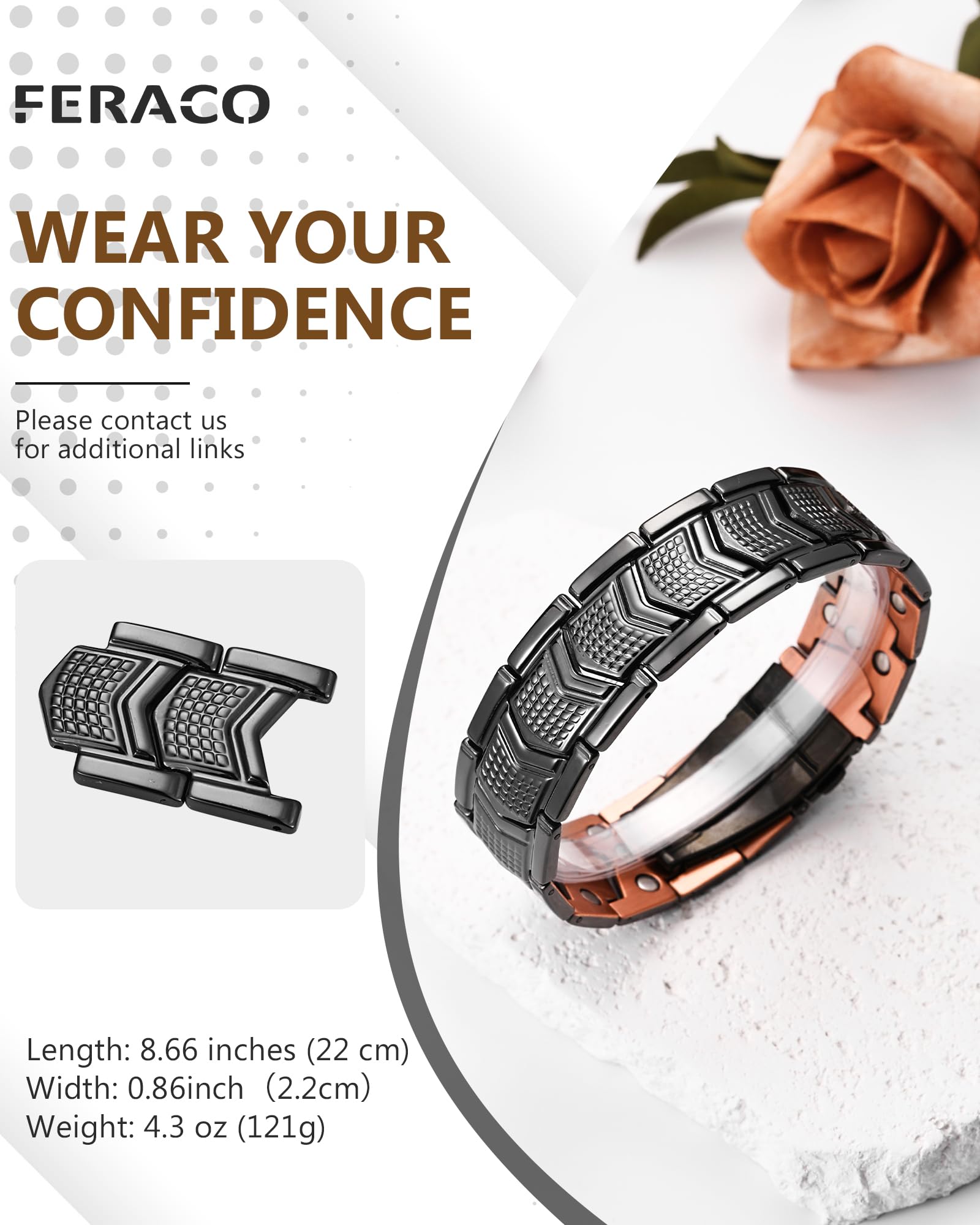 Fermoir premium du bracelet Feraco, port quotidien confort et sécurité.