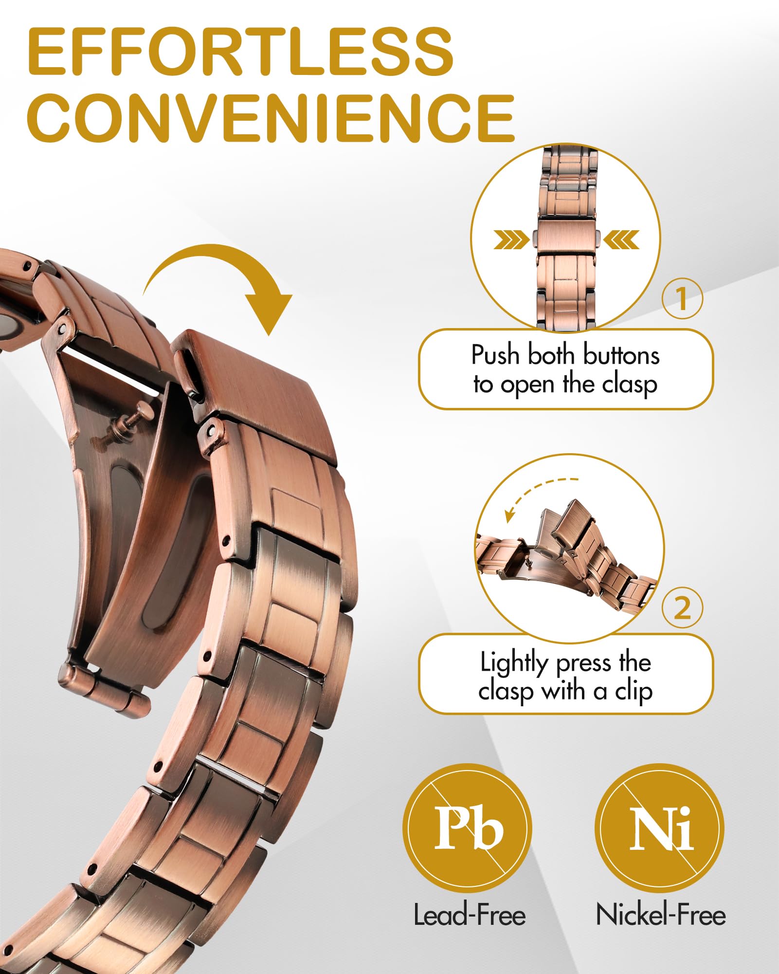 Feraco bracelet-cuivre-finition-brillante : fini chaleureux et durable.