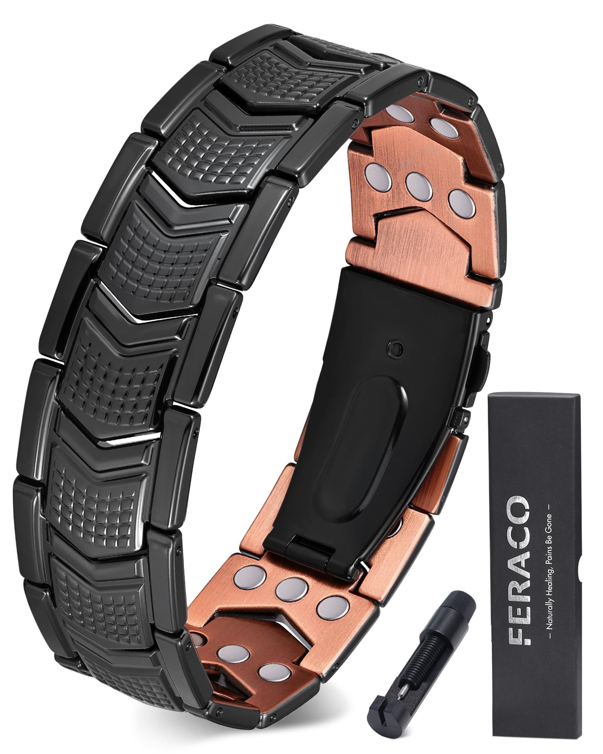Bracelet Feraco en cuivre pour homme, vue globale, élégant et durable pour le quotidien.