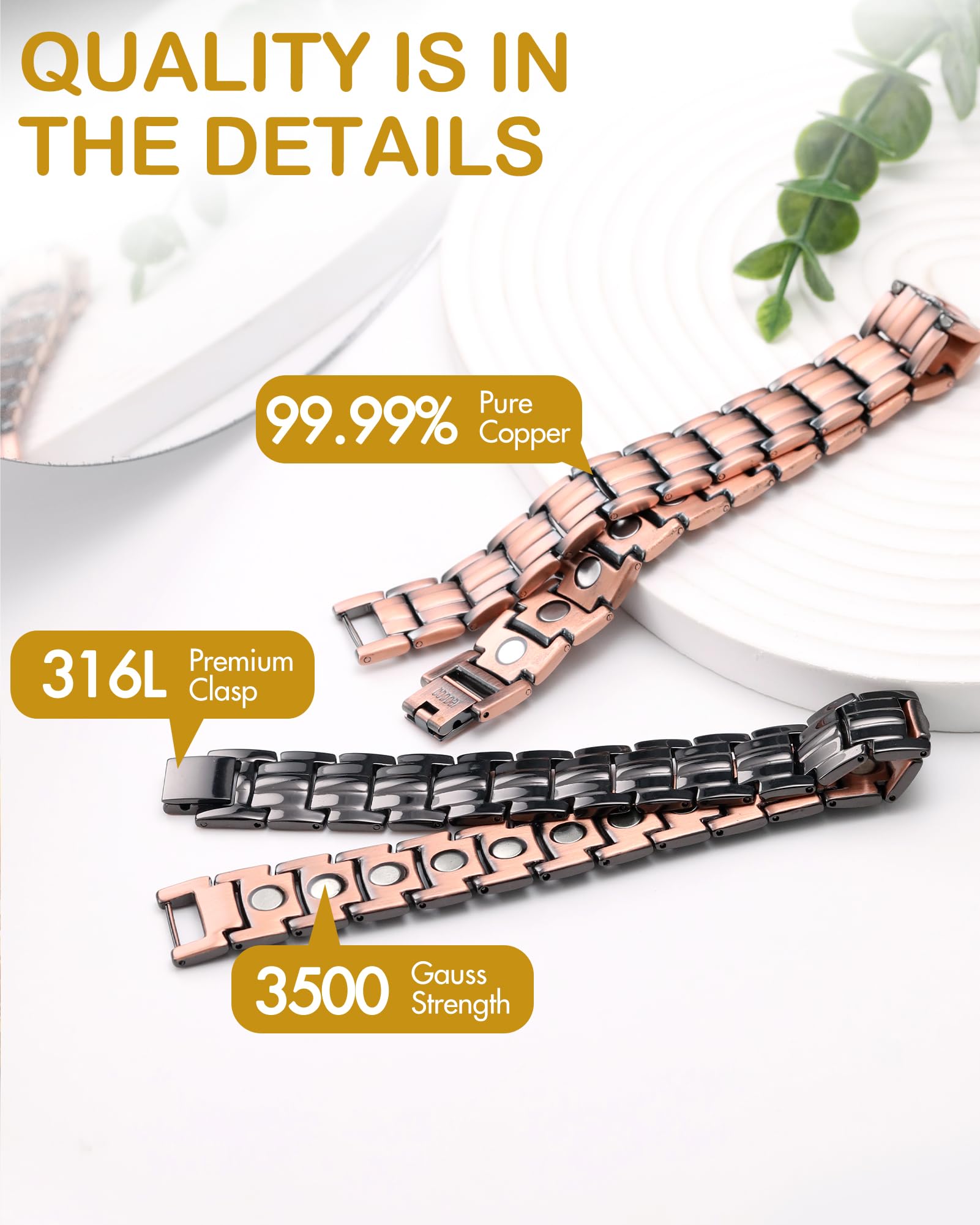 Feraco bracelet cuivre homme ajustable 22cm – ajustement simple et personnalisé.