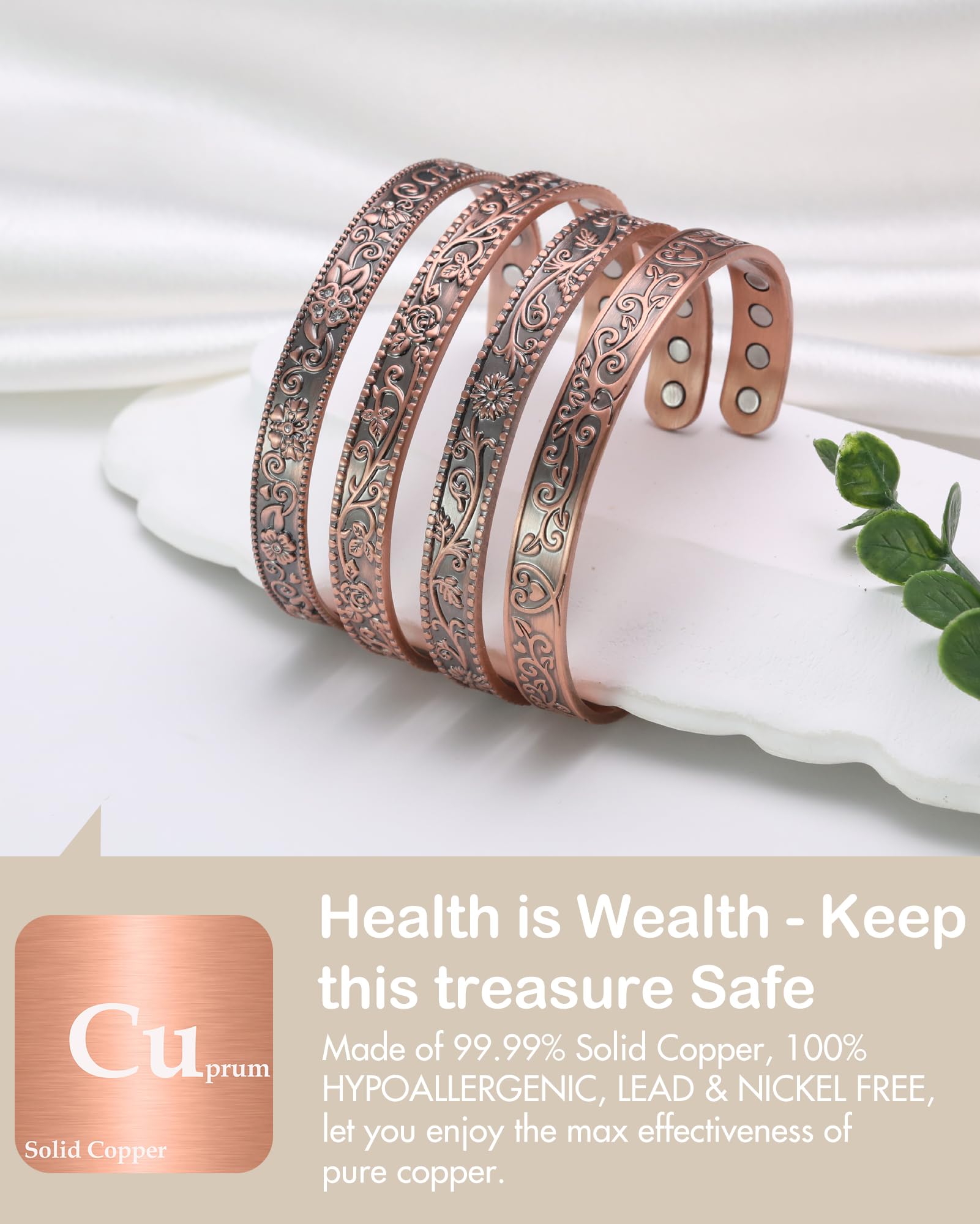 Feraco bracelet cuivre hypoallergénique sans nickel pour peaux sensibles.