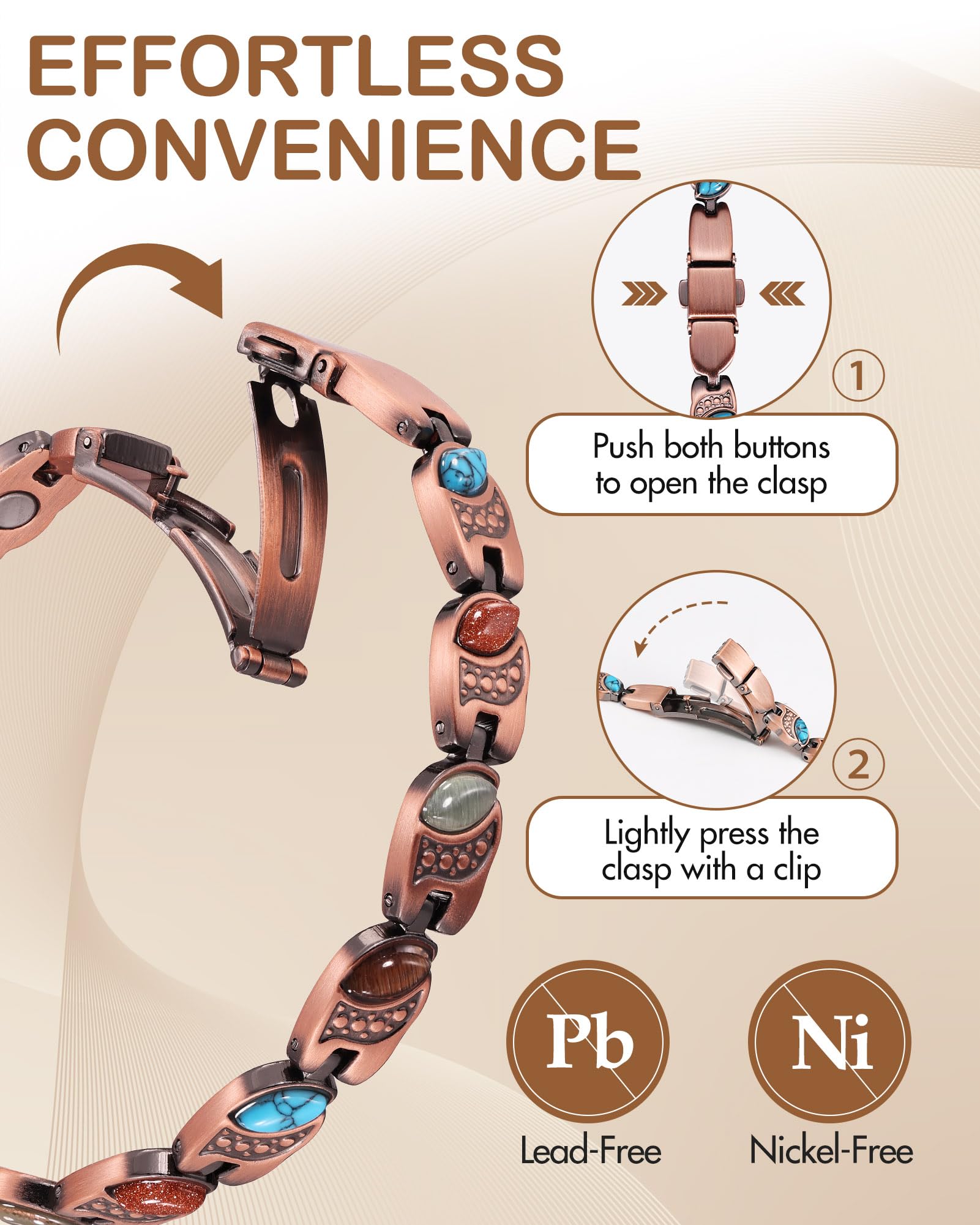 Feraco bracelet cuivre léger et résistant à l’eau pour usage quotidien