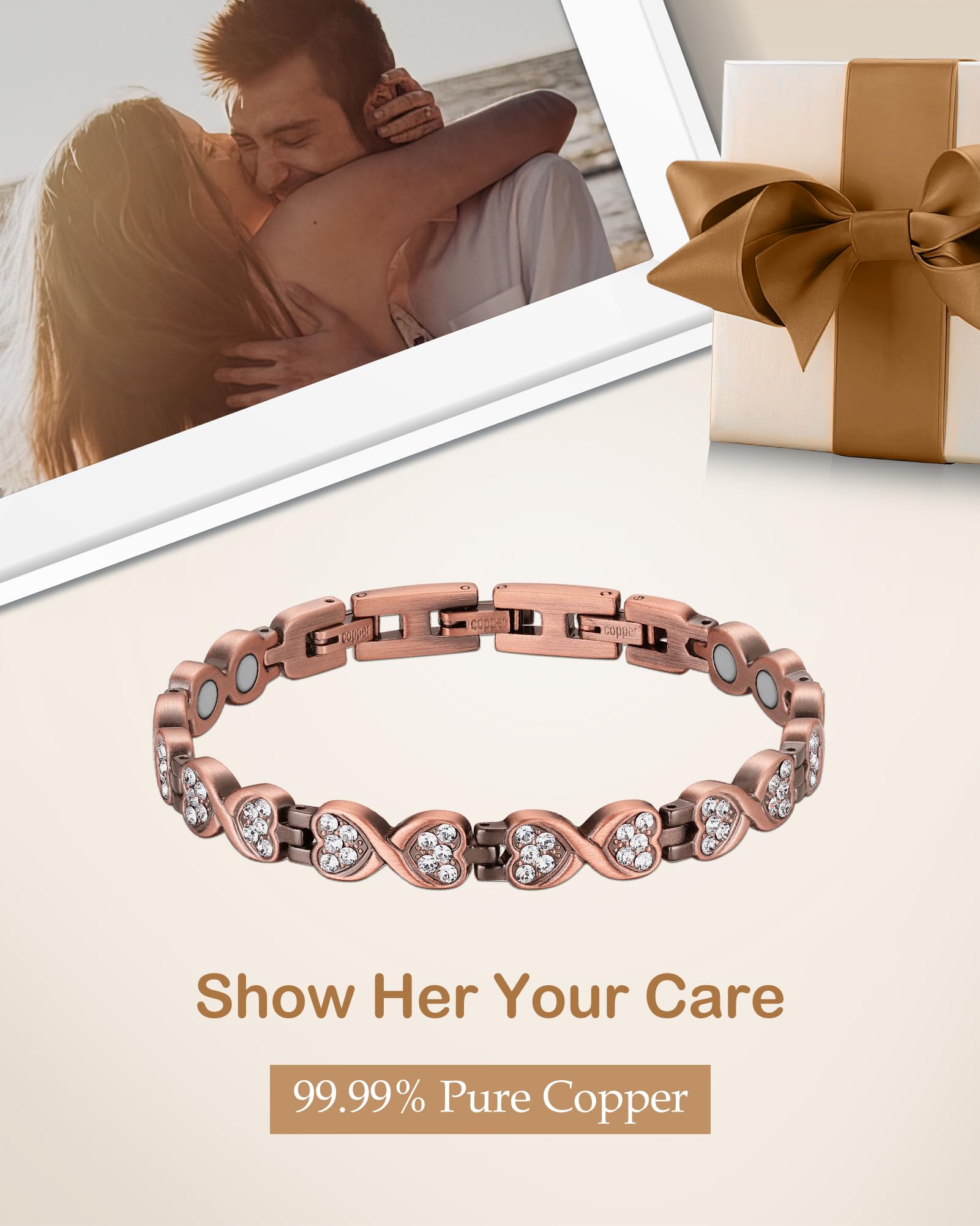 Feraco bracelet cuivre longueur 19,5 cm ajustable pour un ajustement parfait.
