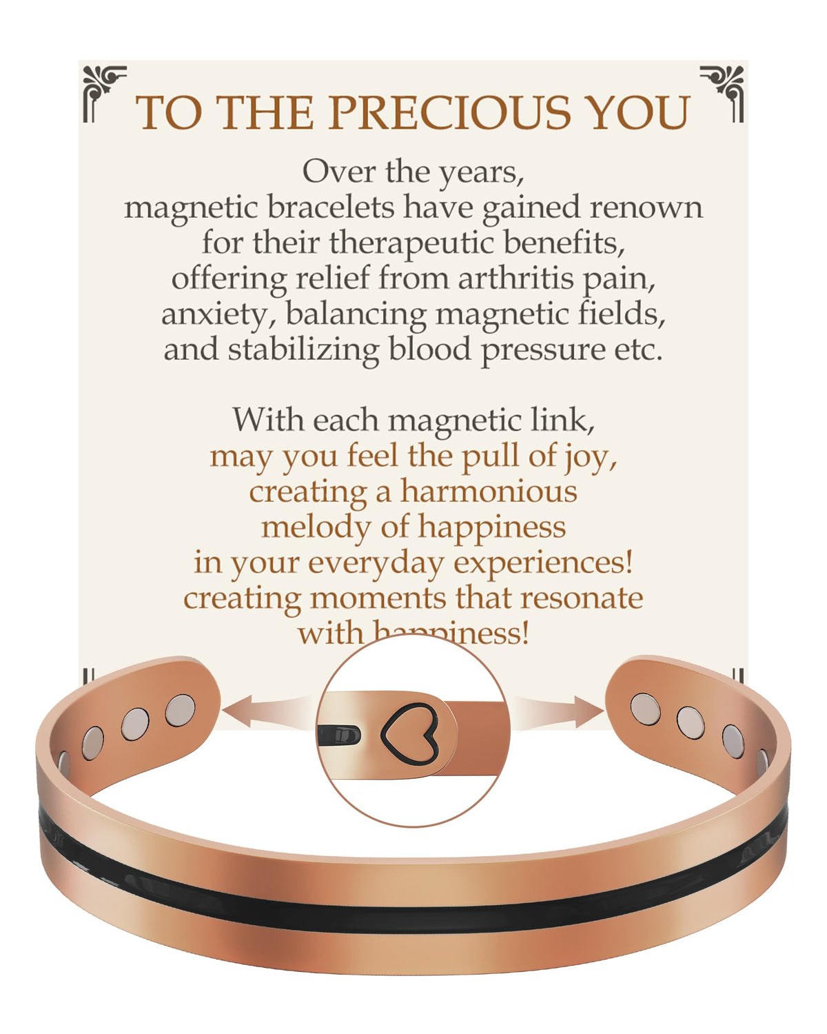 Feraco bracelet cuivre avec magnets 3800 gauss en gros plan