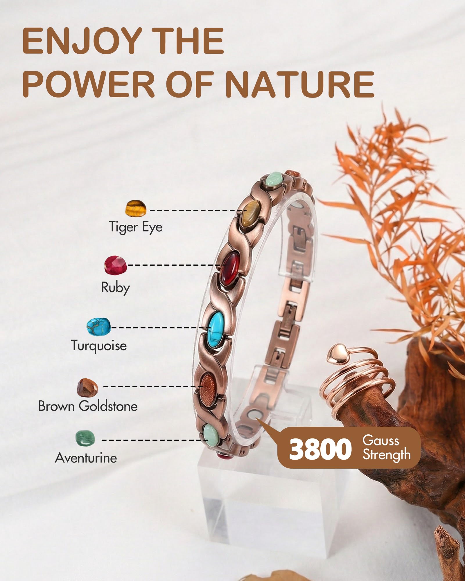 Feraco bracelet cuivre magnet néodyme 3800 gauss, soutien discret à votre routine.