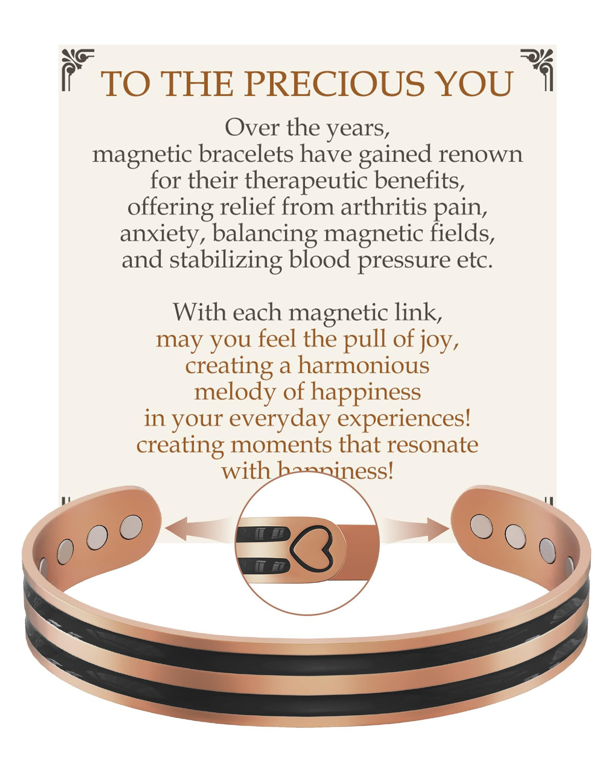 Feraco bracelet cuivre magnétique 12x, 3800 gauss, style moderne