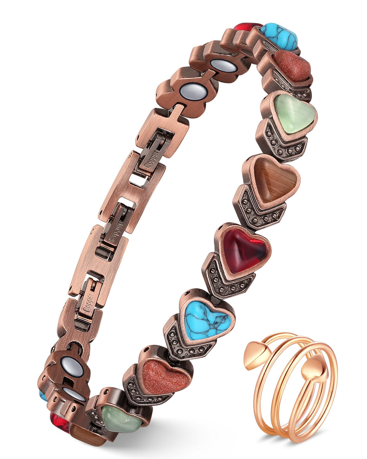 Feraco bracelet cuivre magnétique cœur Bloom : style raffiné et énergie discrète au poignet.