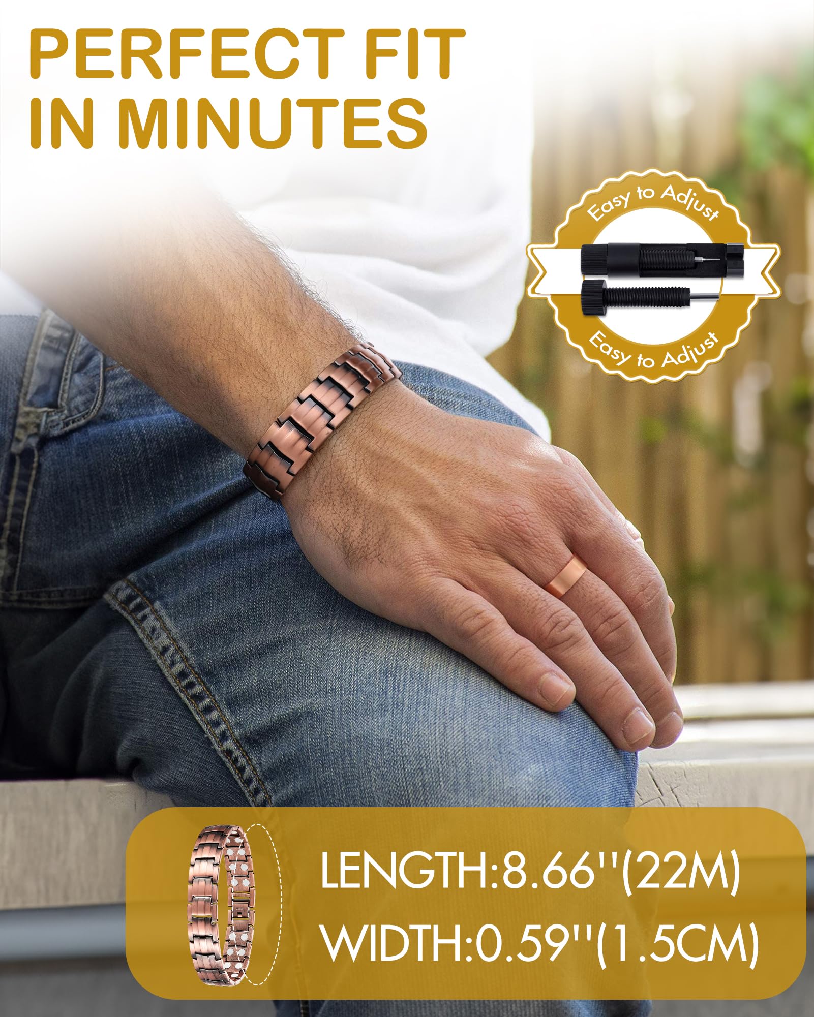 Feraco bracelet cuivre magnétique, détail fin et allure robuste.