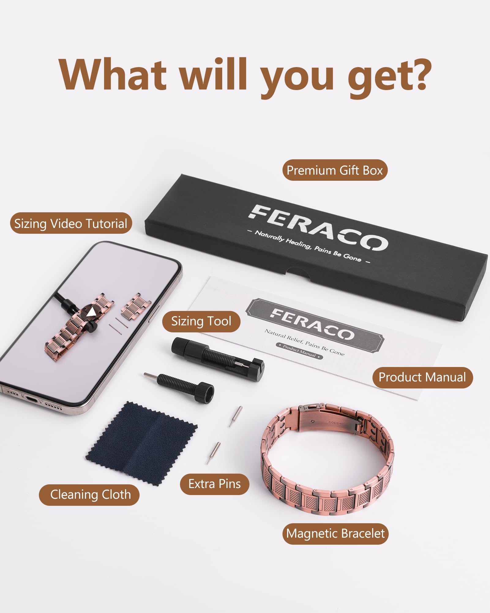 Bracelet magnétique Feraco en cuivre, soutien potentiel pour équilibre quotidien