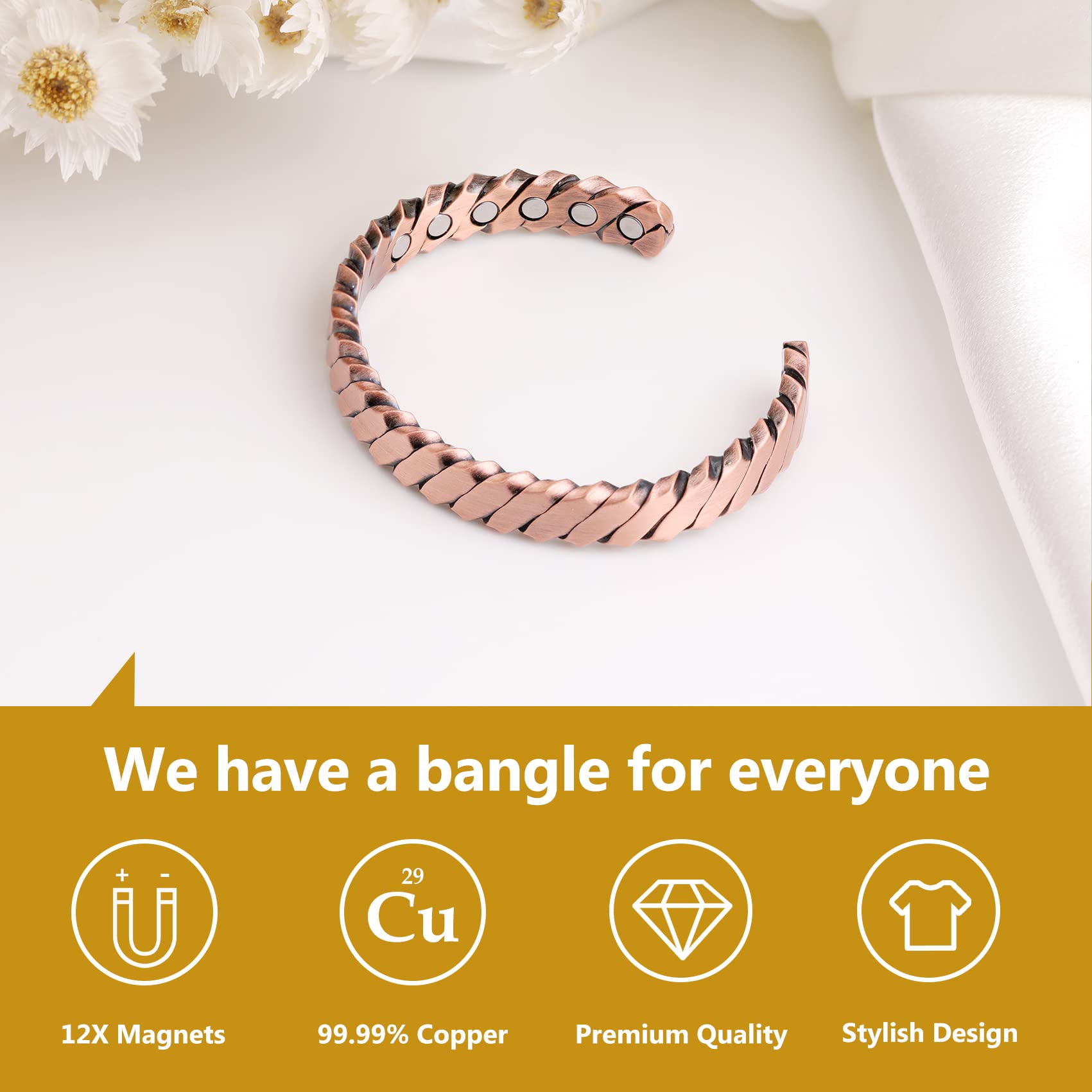 Feraco bracelet magnétique ajustable, ouverture facile sans outil.