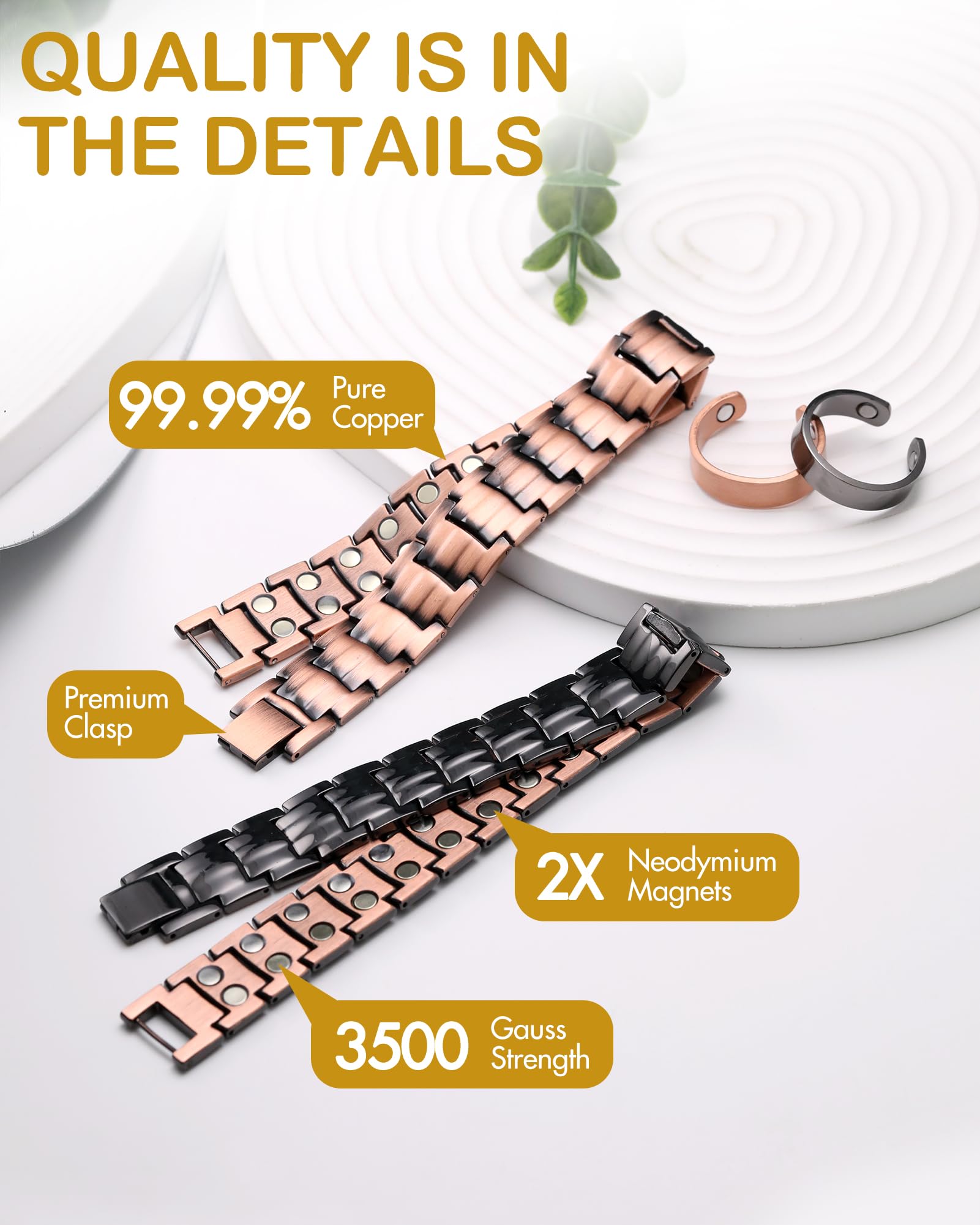 Feraco bracelet cuivre magnétique, design élégant pour homme actif.