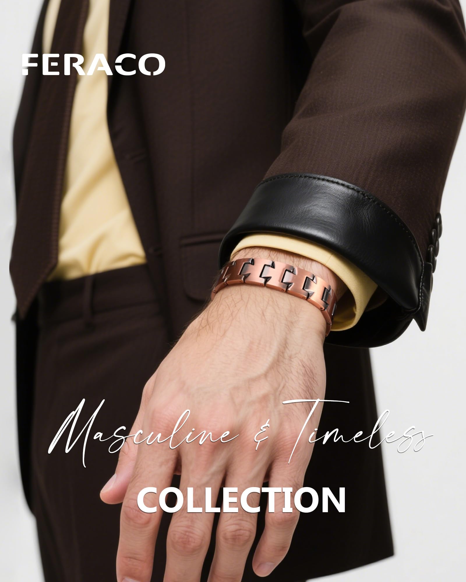 Bracelet Feraco cuivre magnétique avec 46 aimants et design moderne.