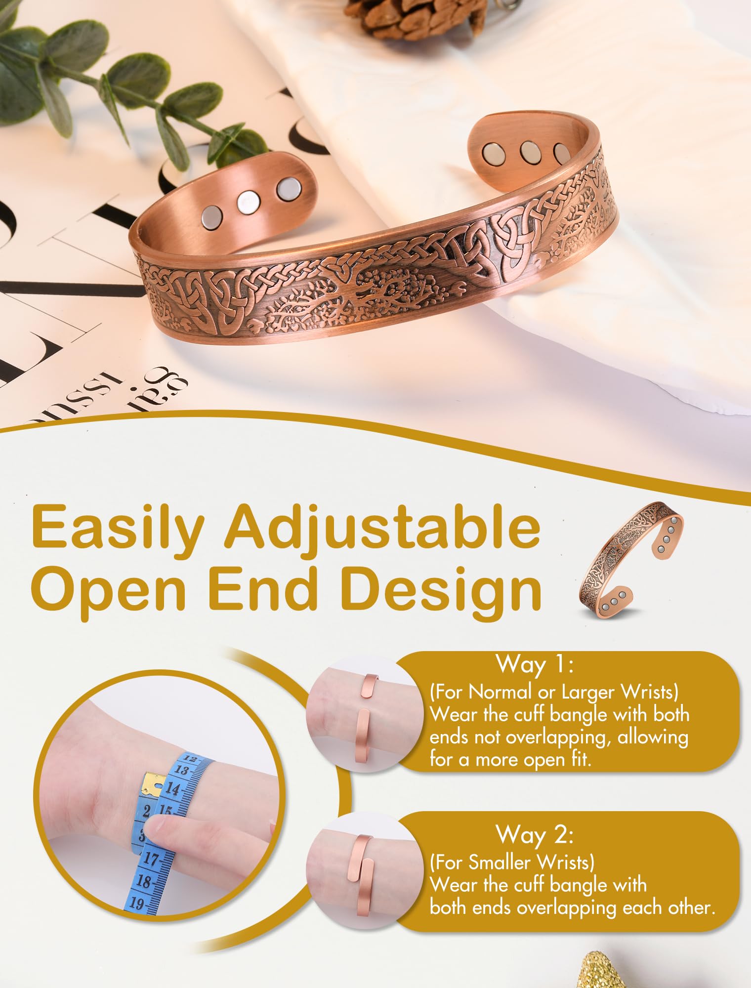 Feraco bracelet cuivre motif arbre de vie, design intemporel et élégant