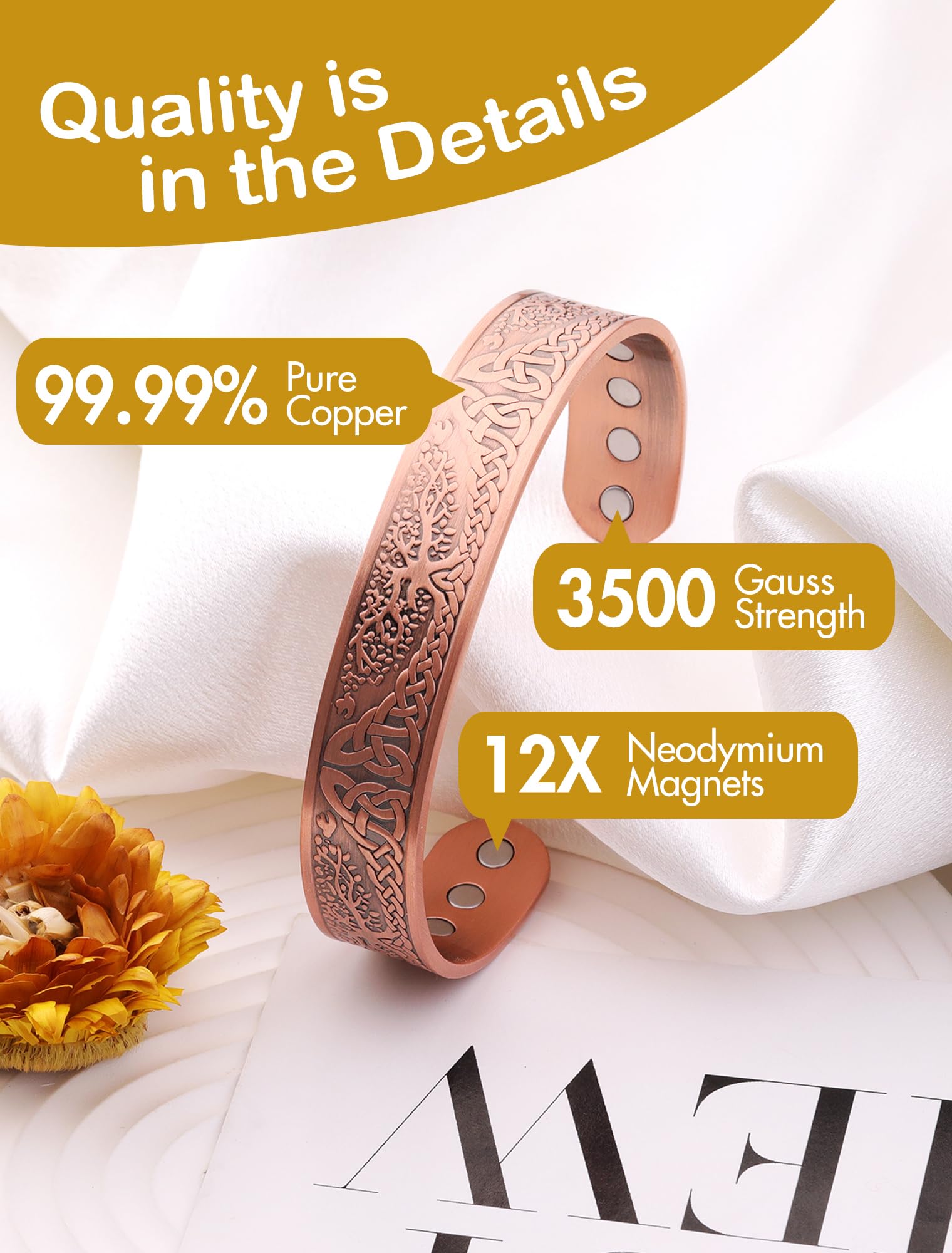 Feraco bracelet cuivre avec ouverture ajustable pour un ajustement personnalisé
