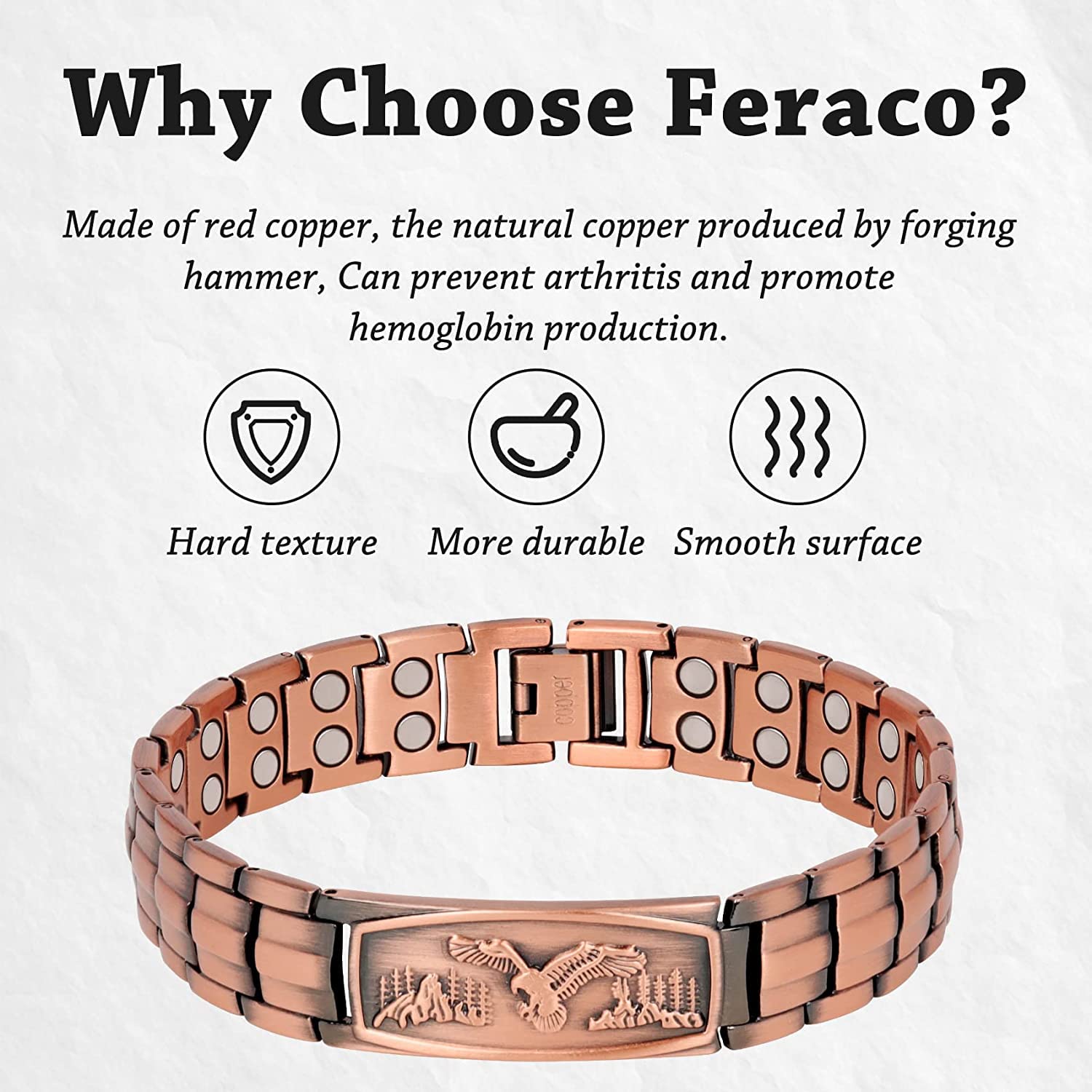 Feraco bracelet cuivre poids 51 g: robuste et agréable au quotidien.