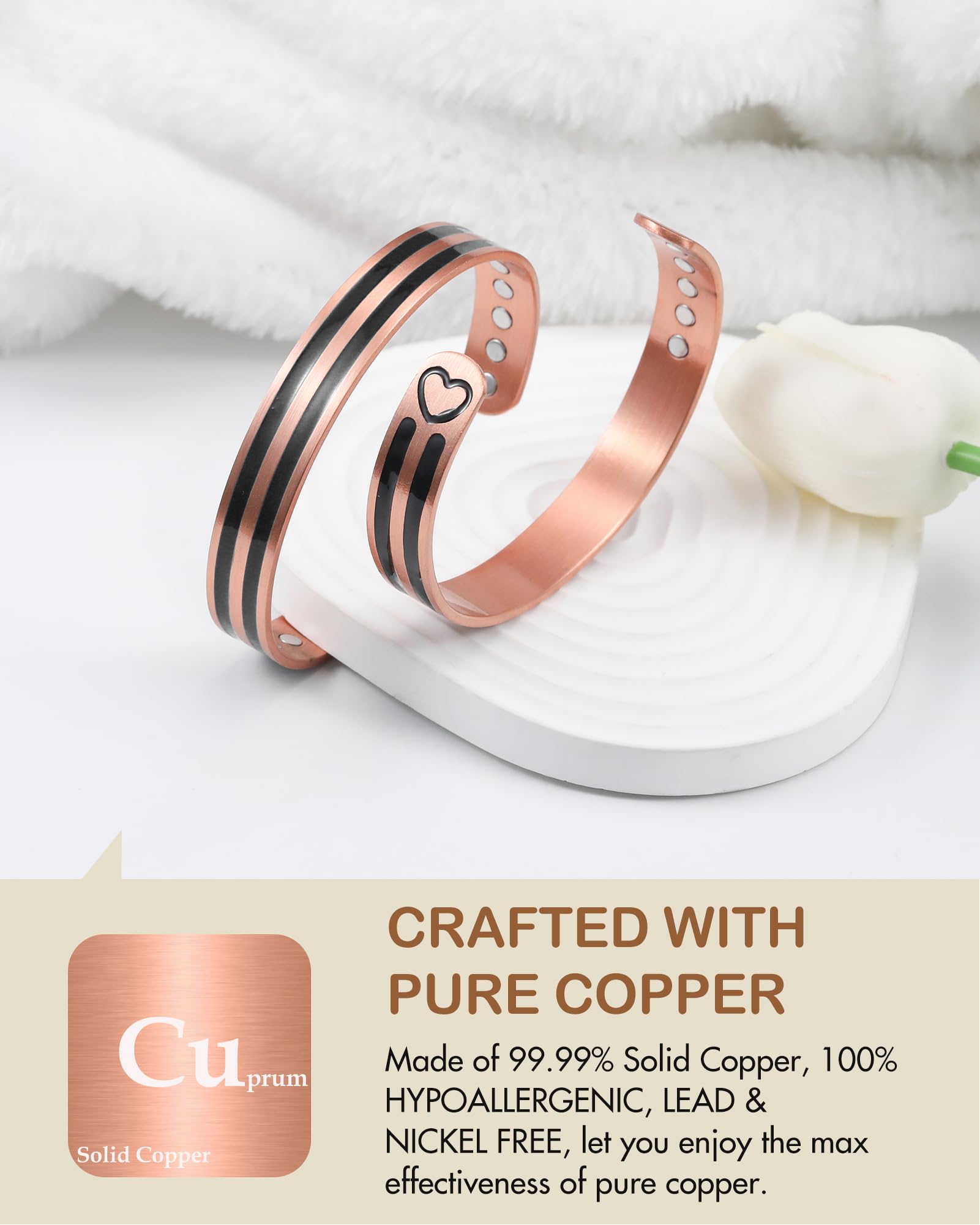 Feraco bracelet cuivre pur 99,99%, sans plomb ni nickel, confort