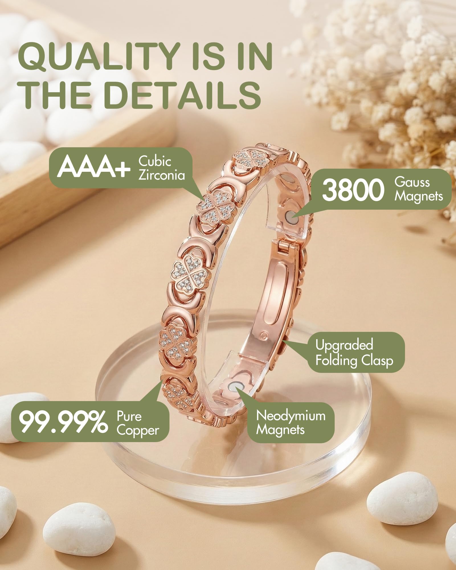 Feraco bracelet cuivre pur ajustable 20 cm, ajustement personnalisé.