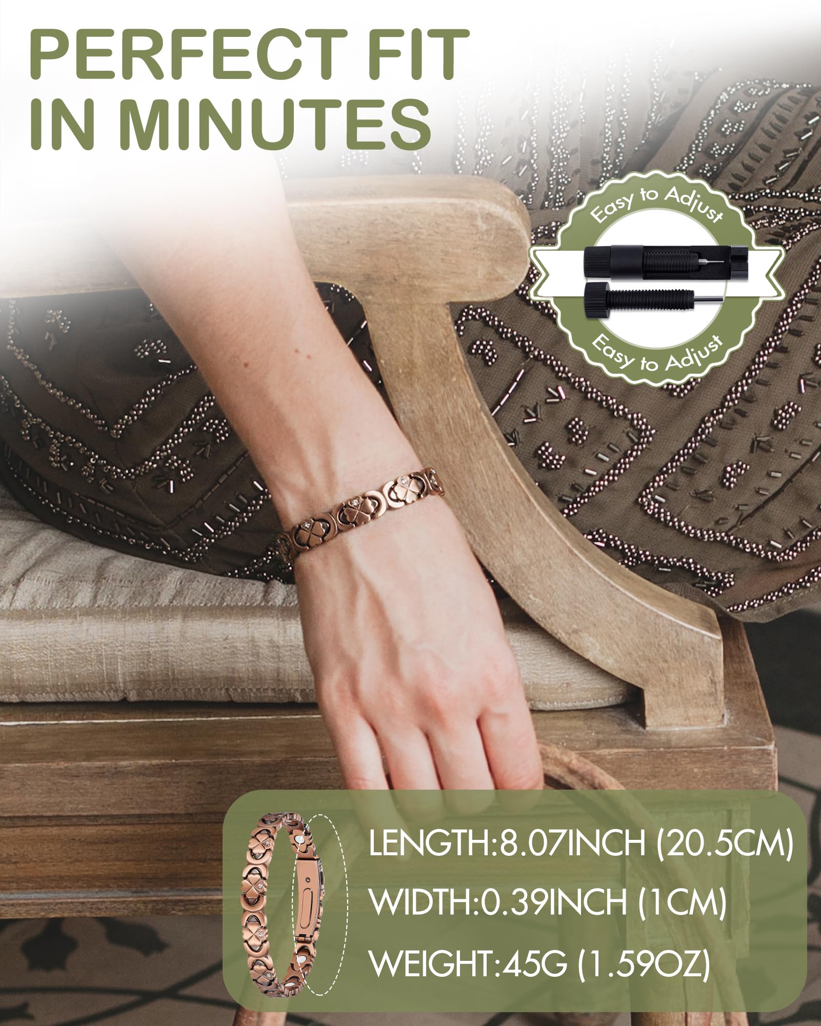 Feraco bracelet cuivre pur, accessoire mode facile à assortir avec n’importe quelle tenue.