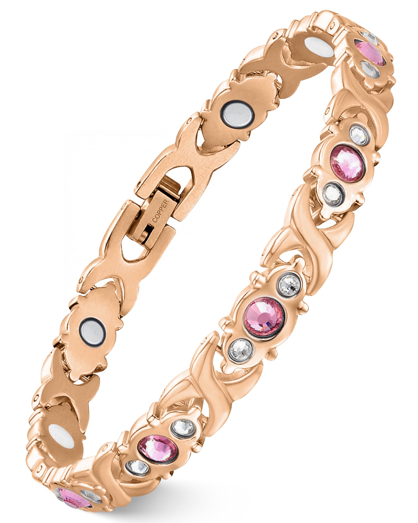 Feraco bracelet cuivre pur infini et trèfle à quatre feuilles avec zircons cubiques pour un look raffiné.