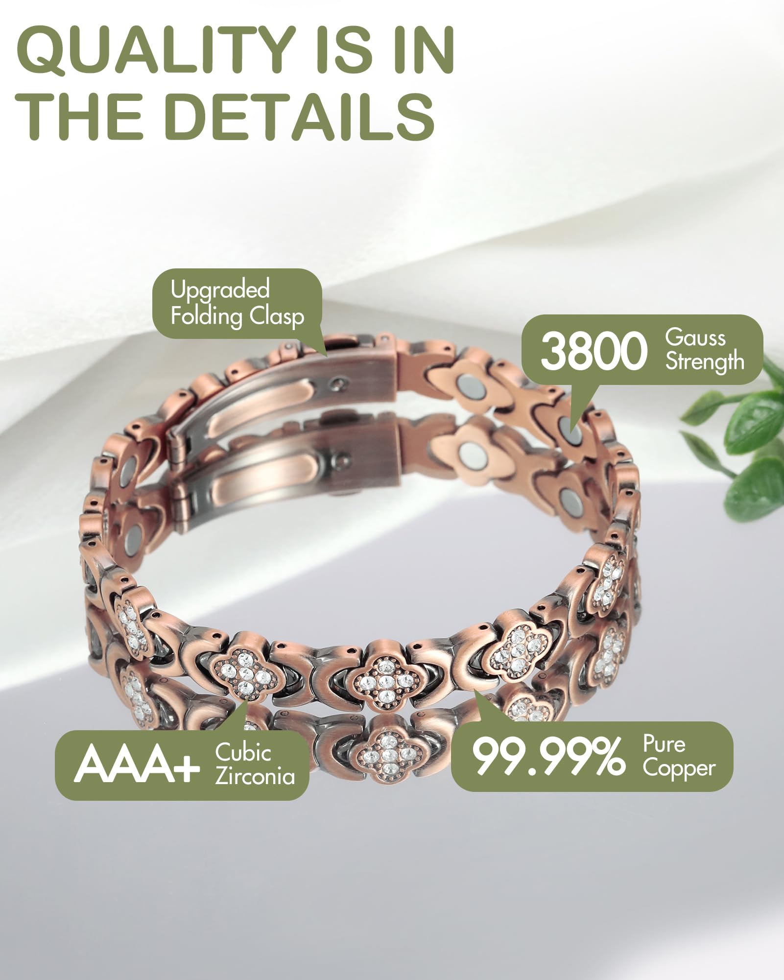 Feraco bracelet cuivre pur, longueur ajustable de 20,5 cm avec outil inclus.