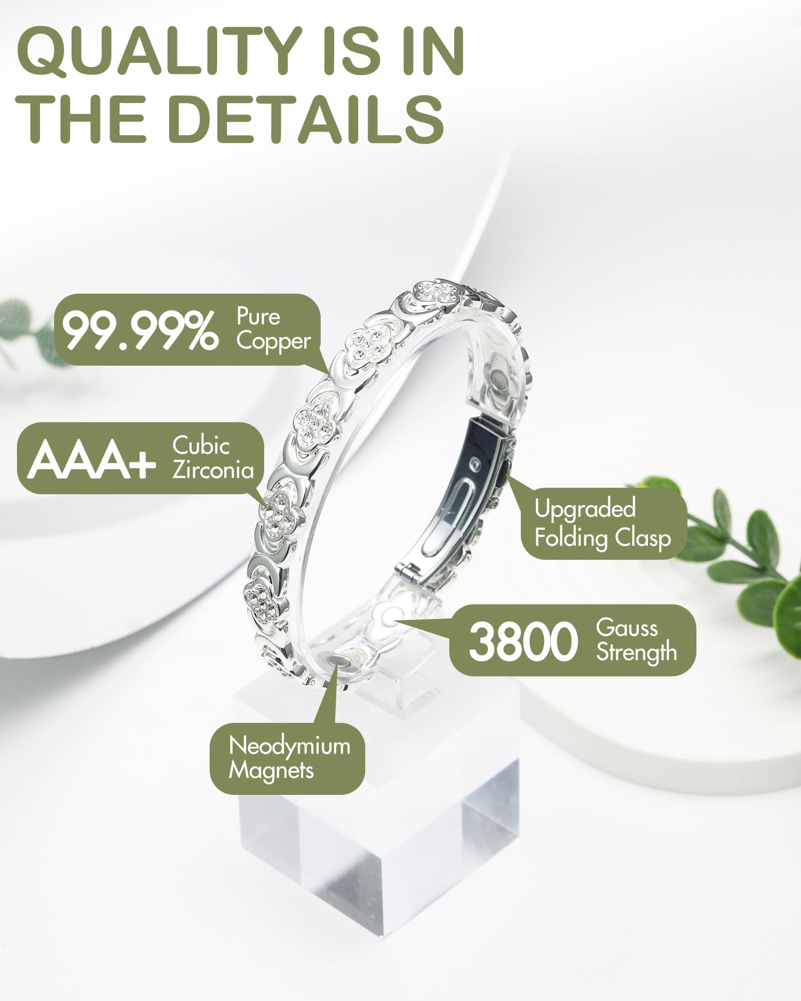 Bracelet Feraco cuivre pur avec zircone cubique scintillante pour un éclat raffiné.