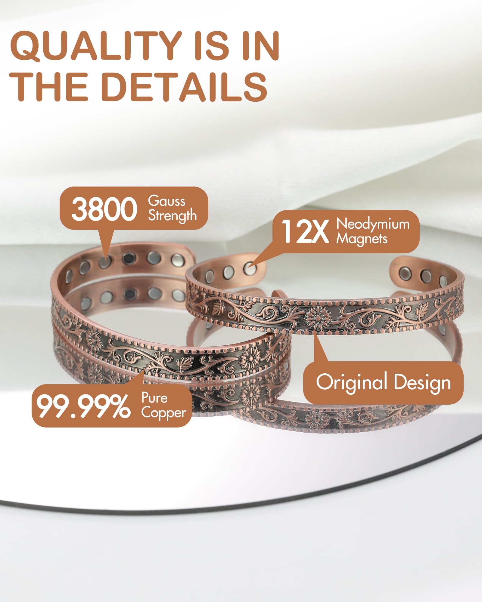 Feraco bracelet cuivre sans plomb sans nickel, hypoallergénique au quotidien.