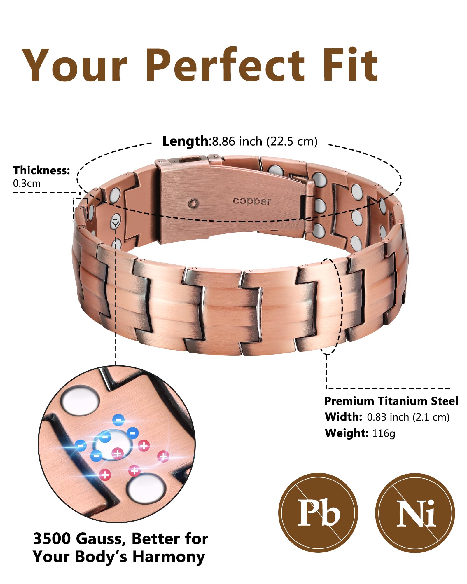 Dessin classique du bracelet Feraco cuivre, style intemporel.