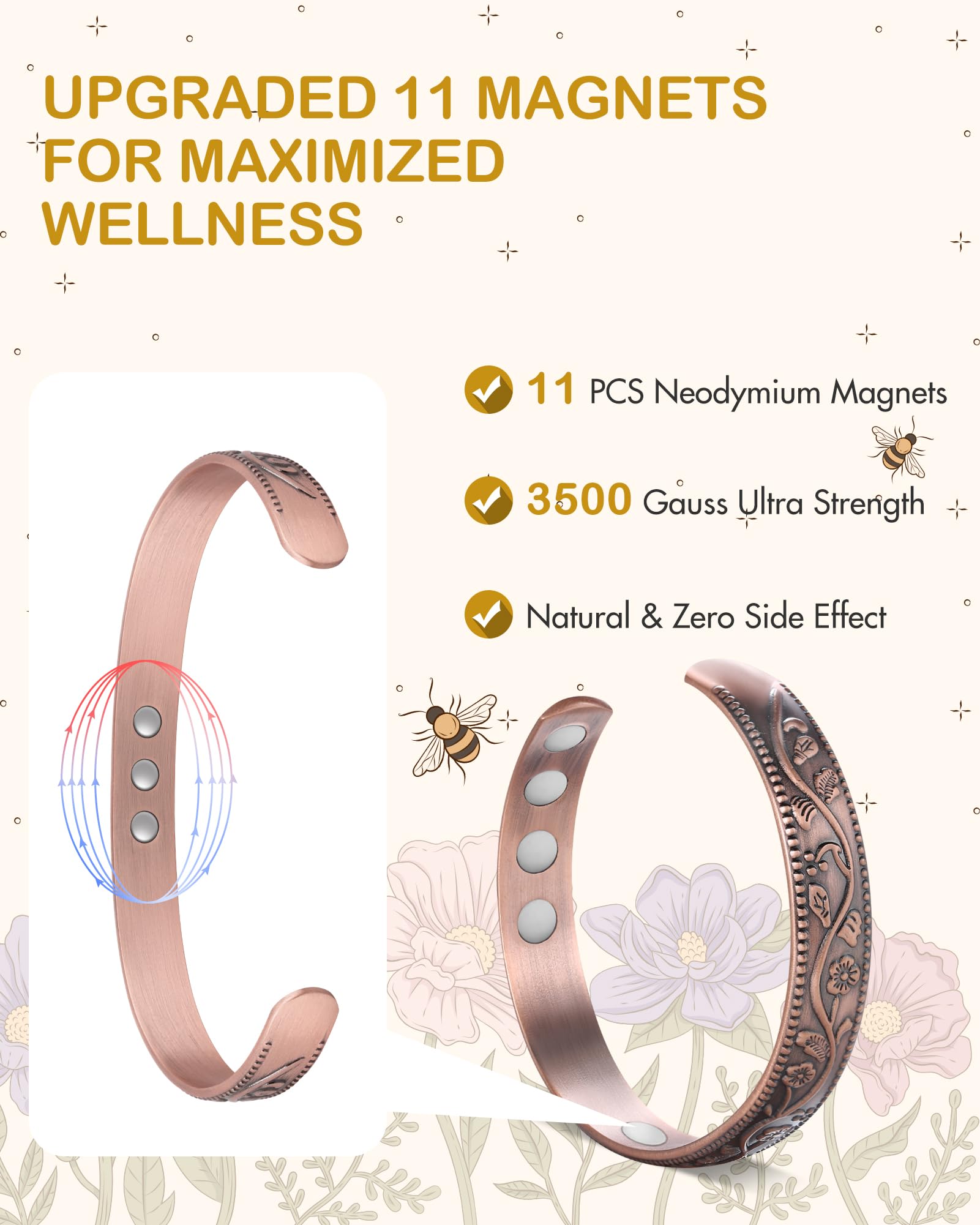 Feraco bracelet fleur vintage – motif raffiné pour un look chic.