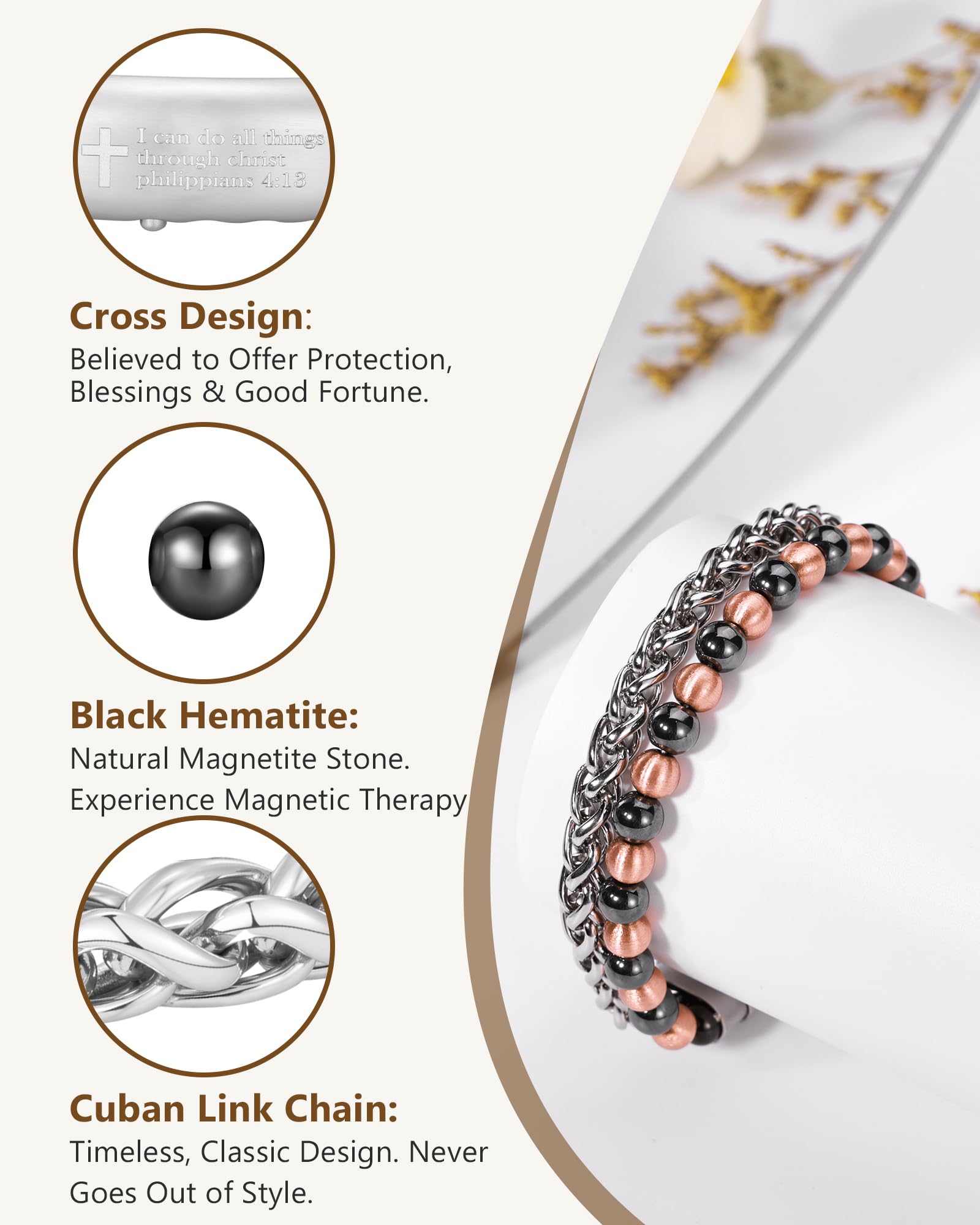 Feraco bracelet design spirituel, croix et cuivre pour un esprit moderne