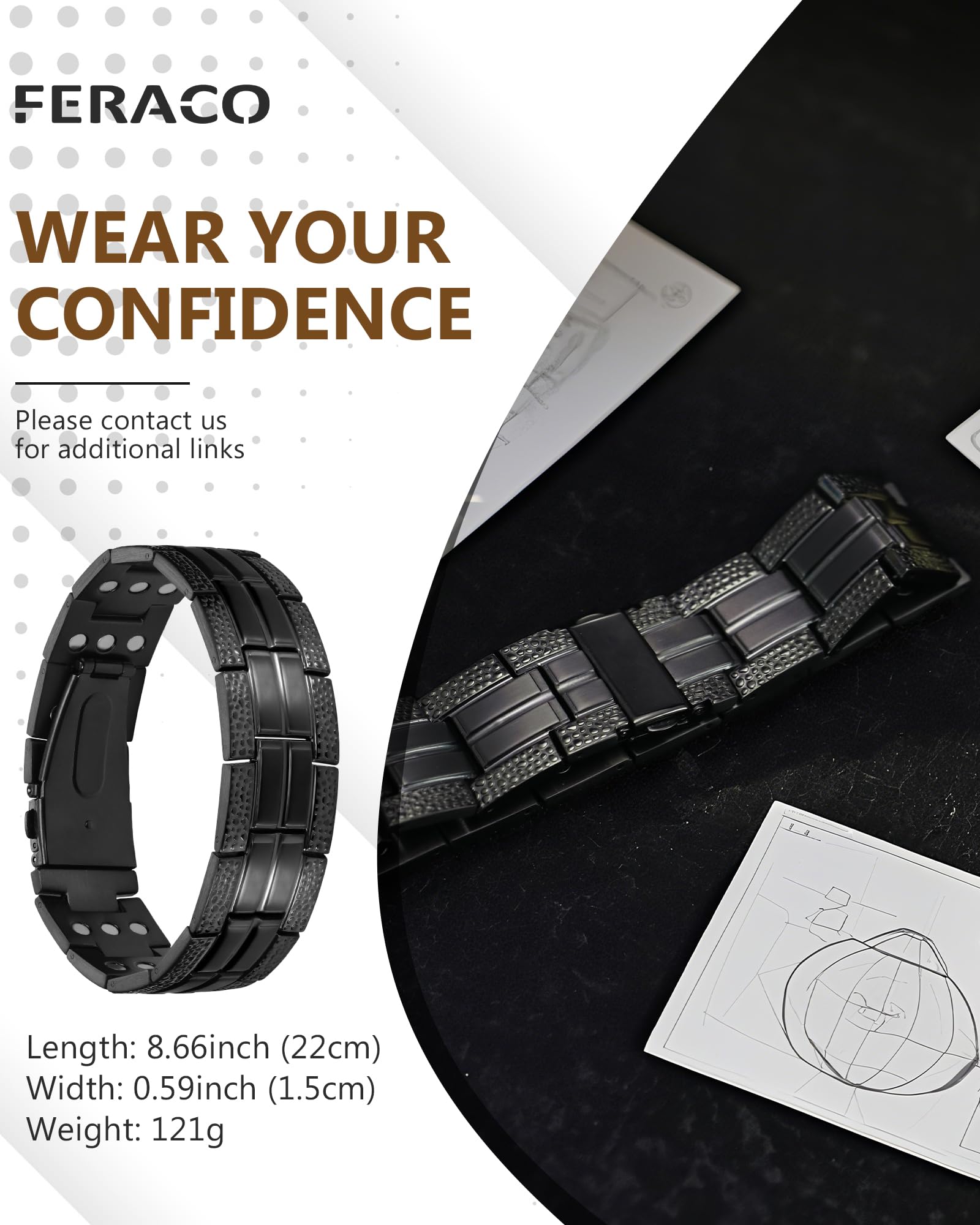 Bracelet Feraco hypoallergénique et étanche pour une utilisation durable.