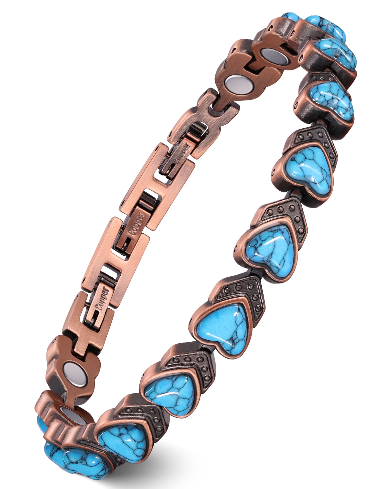 Bracelet Feraco infini-coeur avec turquoise, élégance naturelle au poignet.