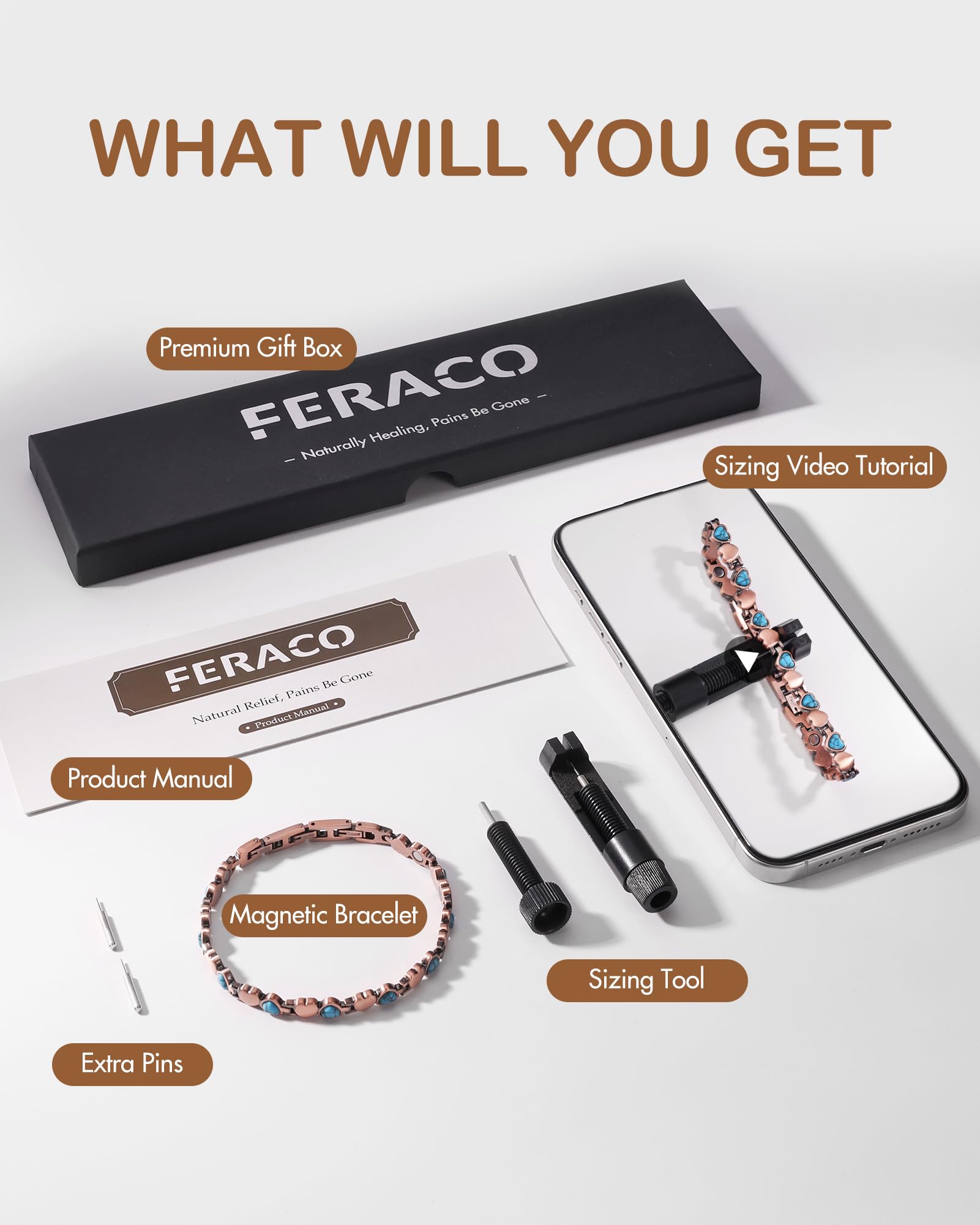 Feraco bracelet léger et étanche, prêt à être porté toute la journée.