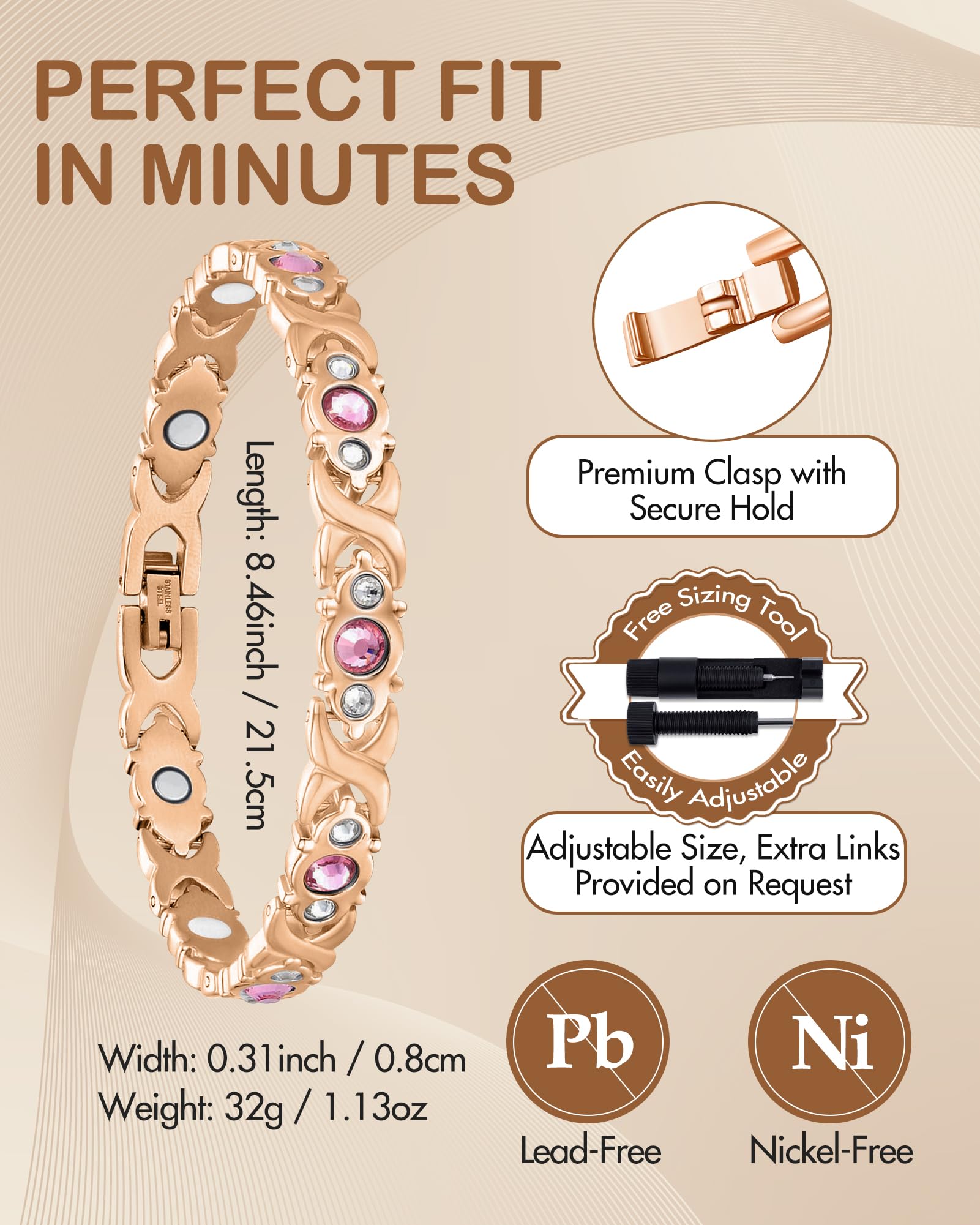 Feraco bracelet léger et lumineux avec pavé de zircons cubiques.