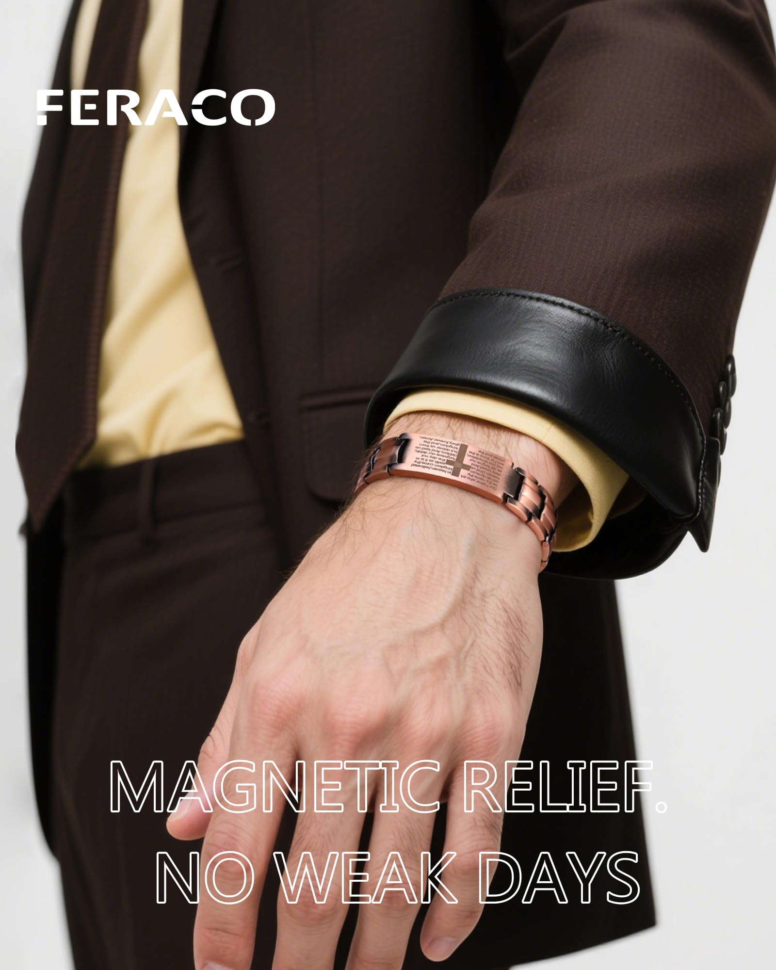 Feraco bracelet magnétique en cuivre — 46 aimants puissants pour l'équilibre.