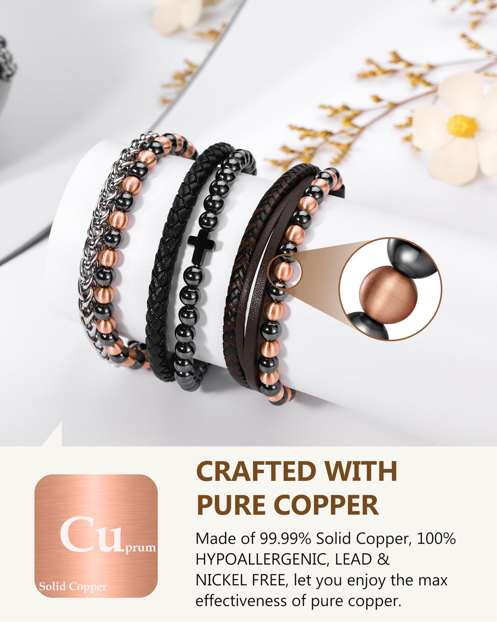 Feraco bracelet magnétique avec 13 aimants et cuivre, soutien au quotidien.