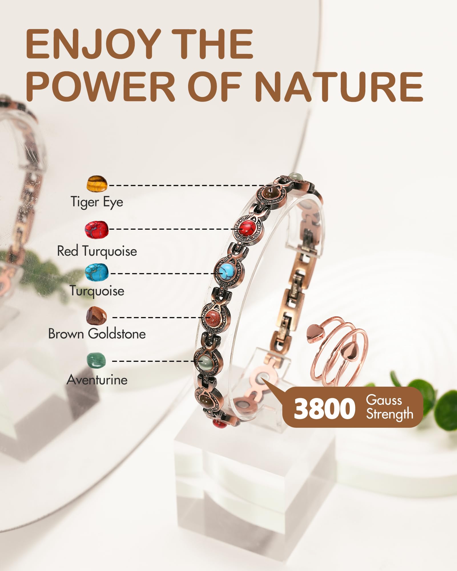 Feraco bracelet magnetique infini cercle, symbole equilibre sur le poignet.