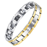 Feraco bracelet magnétique argent brillant avec 18 aimants visibles au cœur, style élégant.
