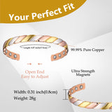 Feraco bracelet magnétique cuivre, détail d’ajustement ouvert pour poignet confortable.
