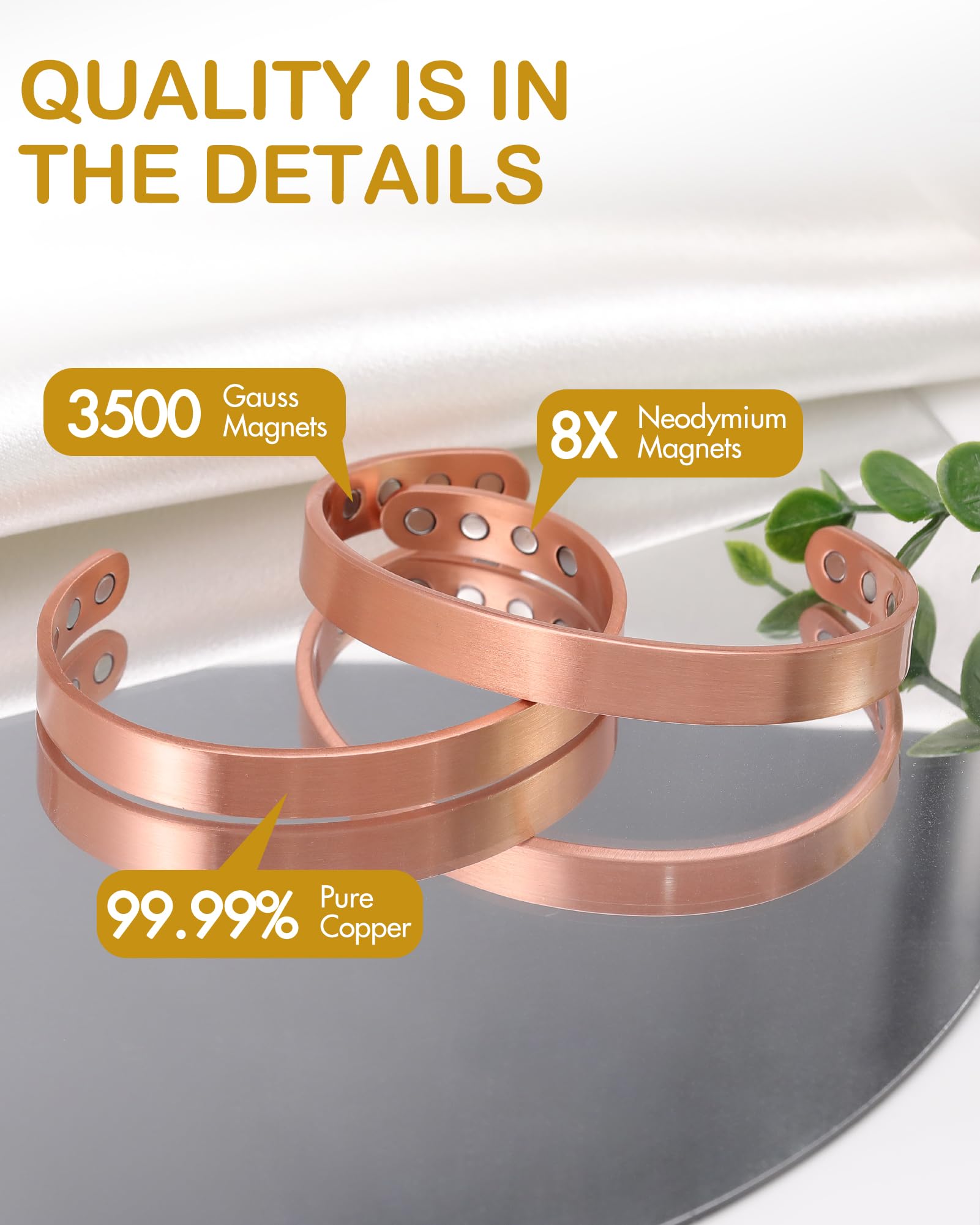 Feraco bracelet cuivre ajustable par ouverture facile.